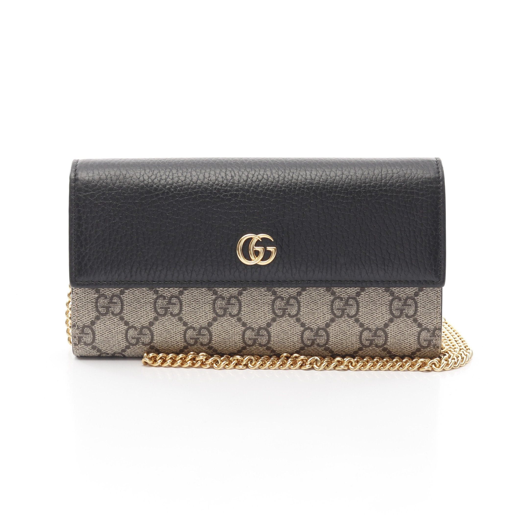 Gucci Gucci Gg Marmont Supreme Chain Wallet Leather Black Beige Size ONE SIZE - 1 Thumbnail