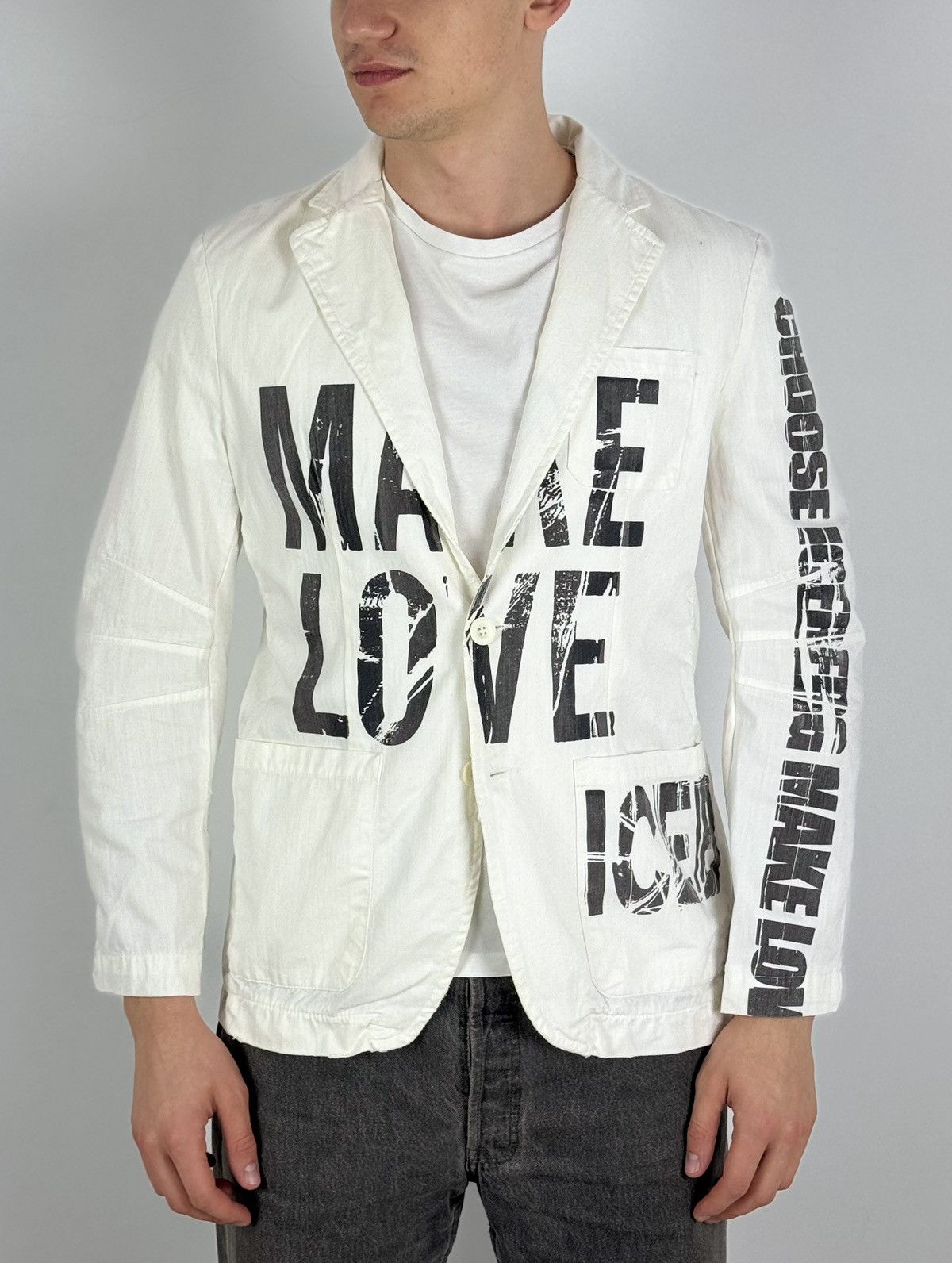 Iceberg Iceberg “Choose Iceberg Make Love” White Blazer Jacket Size US M / EU 48-50 / 2 - 2 Thumbnail