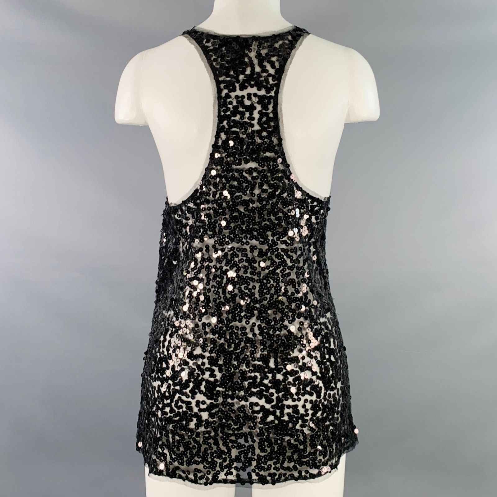 DKNY DKNY Size 0 Black Nylon Sequined Racerback Tank Dress Top Size XS / US 0-2 / IT 36-38 - 4 Thumbnail