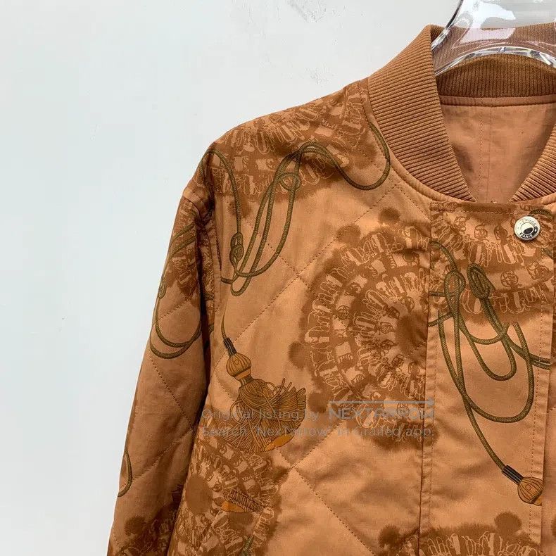 Hermes Hermes Brown Printed Cotton Single-Breasted Two-Way Wear B Size XS / US 0-2 / IT 36-38 - 8 Thumbnail