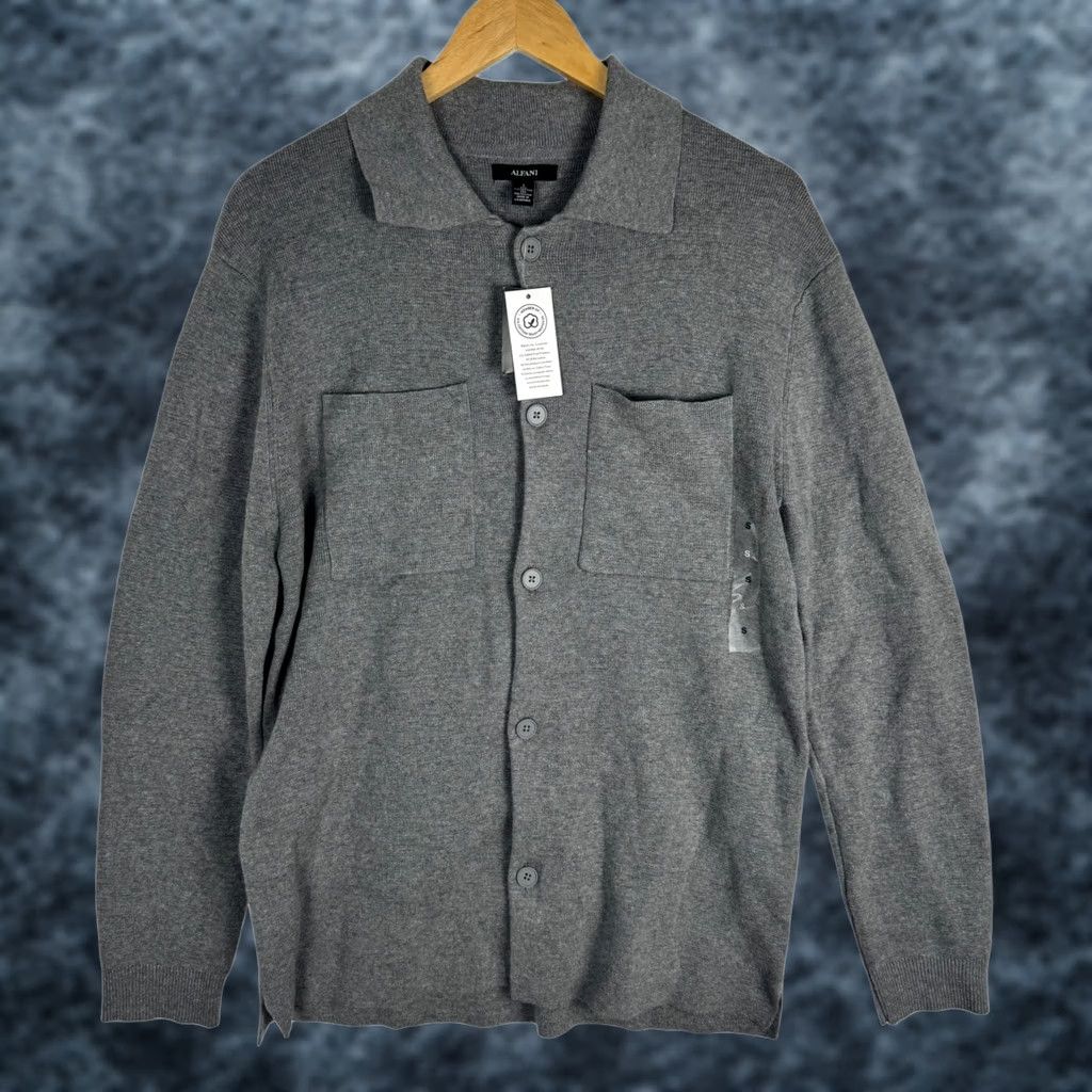 Alfani Alfani Mens Cement Grey Heather Cotton Blend Button Front Sweater Jacket Small Size US S / EU 44-46 / 1 - 1 Thumbnail