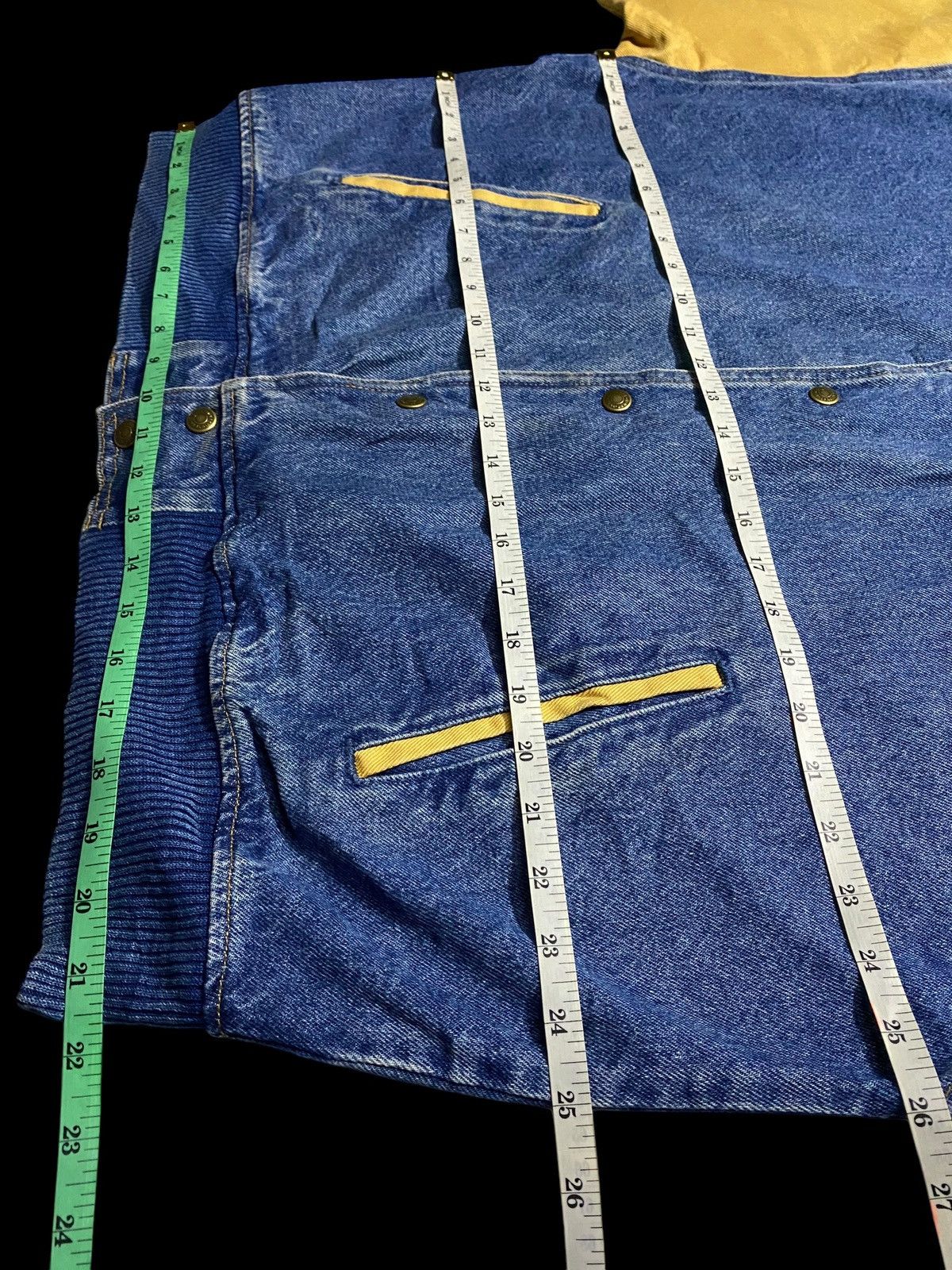 Denim & Co. Wyland 80s/90s vintage denim bomber jacket yellow sleeves Size US XL / EU 56 / 4 - 11 Thumbnail