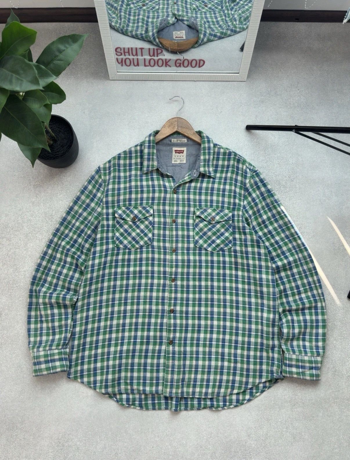Levi's Vintage Levis Retro Checked Green Blue Button Up Shirt Men Size US XL / EU 56 / 4 - 1 Thumbnail
