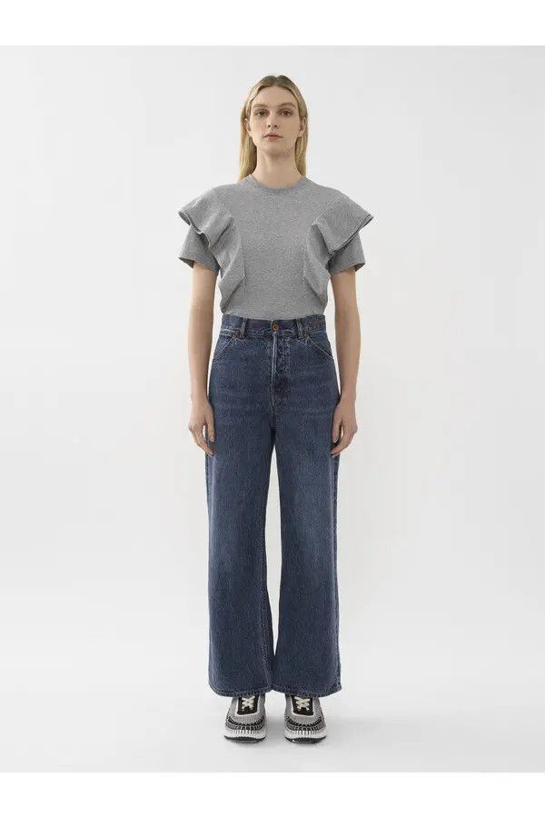 Chloe o1loc1c10425 Ruffled T-Shirt Top Radiant Grey Size XL / US 12-14 / IT 48-50 - 2 Thumbnail