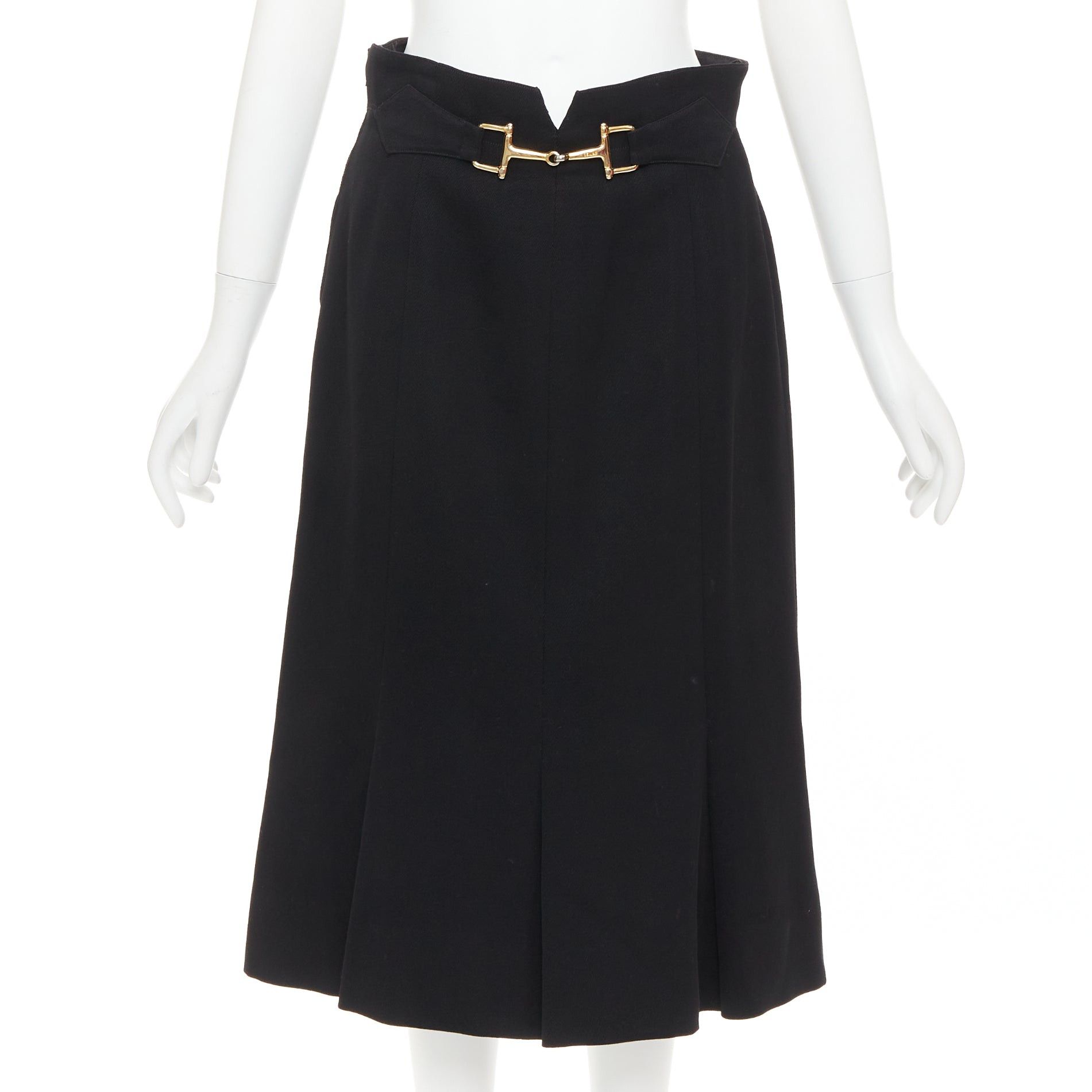 Celine CELINE Michael Kors Vintage black 100% wool gold horsebit buckle pleated skirt FR42 XL Size 32" / US 10 / IT 46 - 1 Thumbnail