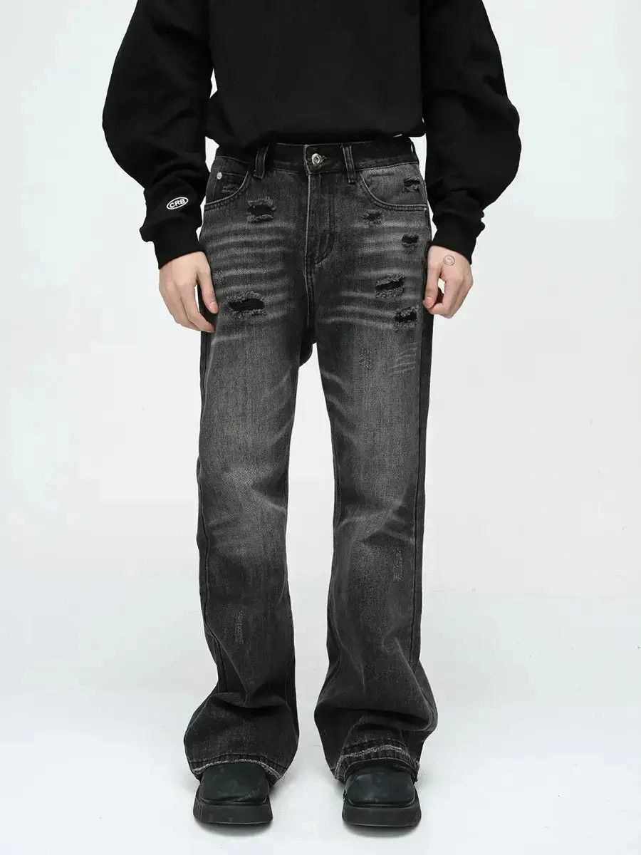 Japanese Brand Retro wide leg loose ripped jeans Size US 32 / EU 48 - 6 Thumbnail