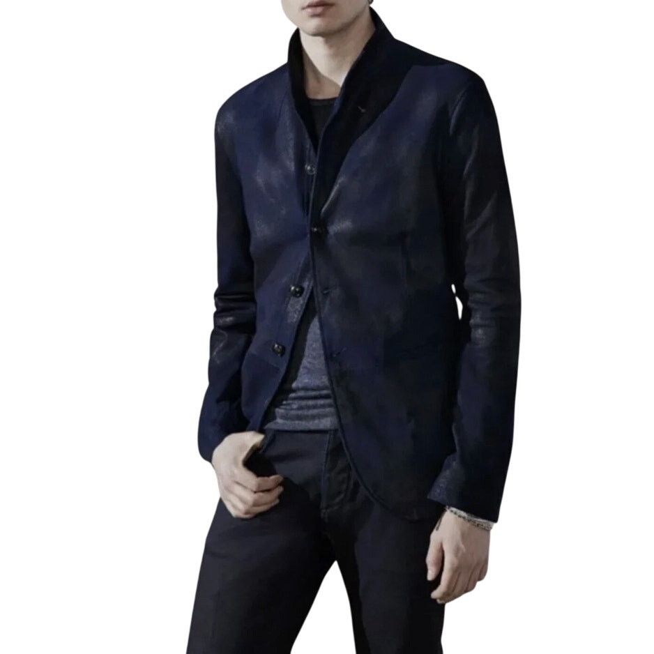 John Varvatos Burnished Suede Jacket size XL Dark Navy Shawl Collar Button Size US L / EU 52-54 / 3 - 1 Thumbnail