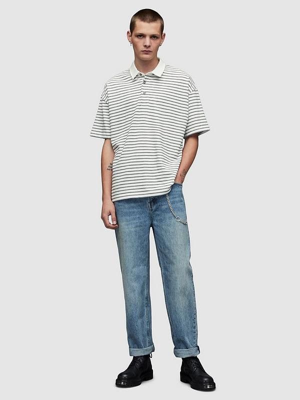 Allsaints AllSaints Ave Short Sleeve Polo Shirt in White Stripe Size US S / EU 44-46 / 1 - 2 Thumbnail