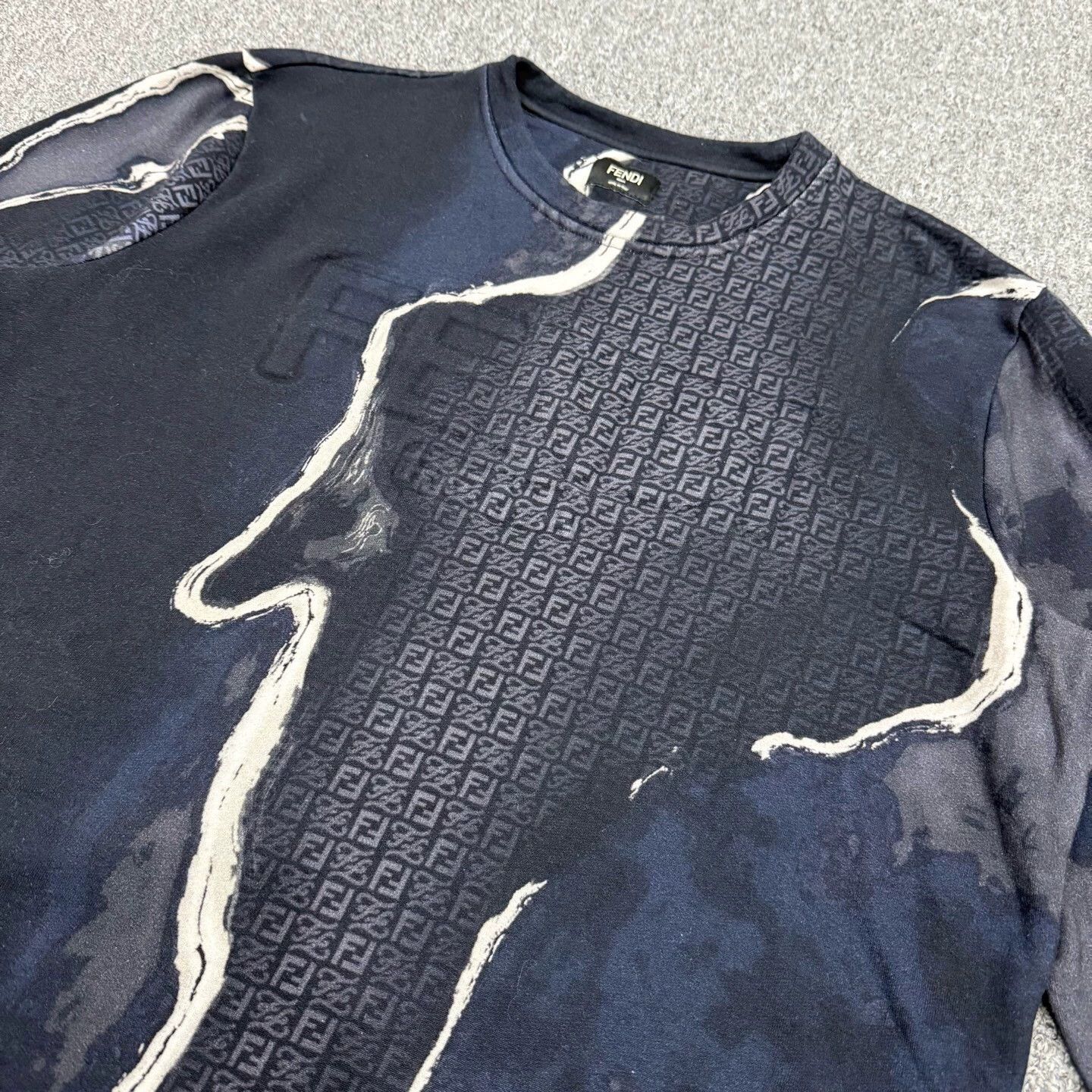 Fendi Fendi Navy Allover Logo Paneled L/S Sweatshirt L Size US L / EU 52-54 / 3 - 3 Thumbnail