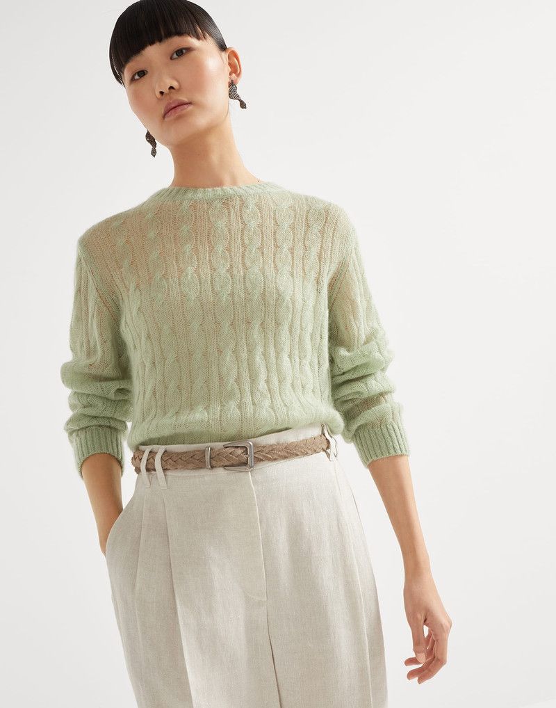 Brunello Cucinelli o1la1rc1a0326 Mohair Cable Knit Sweater in Light Green Size M / US 6-8 / IT 42-44 - 4 Thumbnail