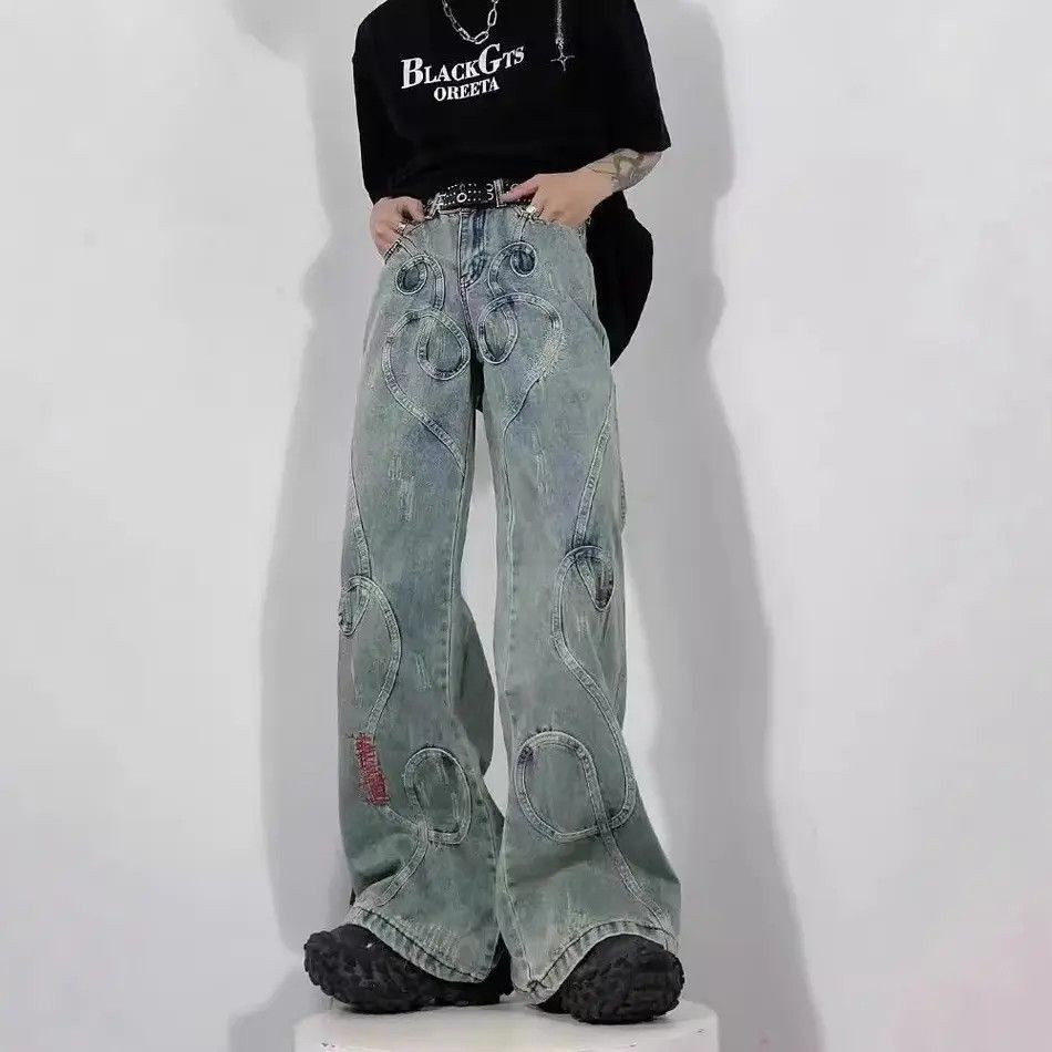 Japanese Brand Retro loose embroidered patchwork jeans Size US 30 / EU 46 - 4 Thumbnail
