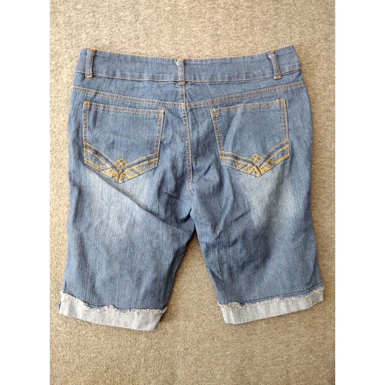 Vintage Drama Gold Jeans Shorts Bermuda Women's Size 9 blue Button Zip Distressed Cropped Stretch Casual Bermuda Size 30" / US 8 / IT 44 - 2 Thumbnail