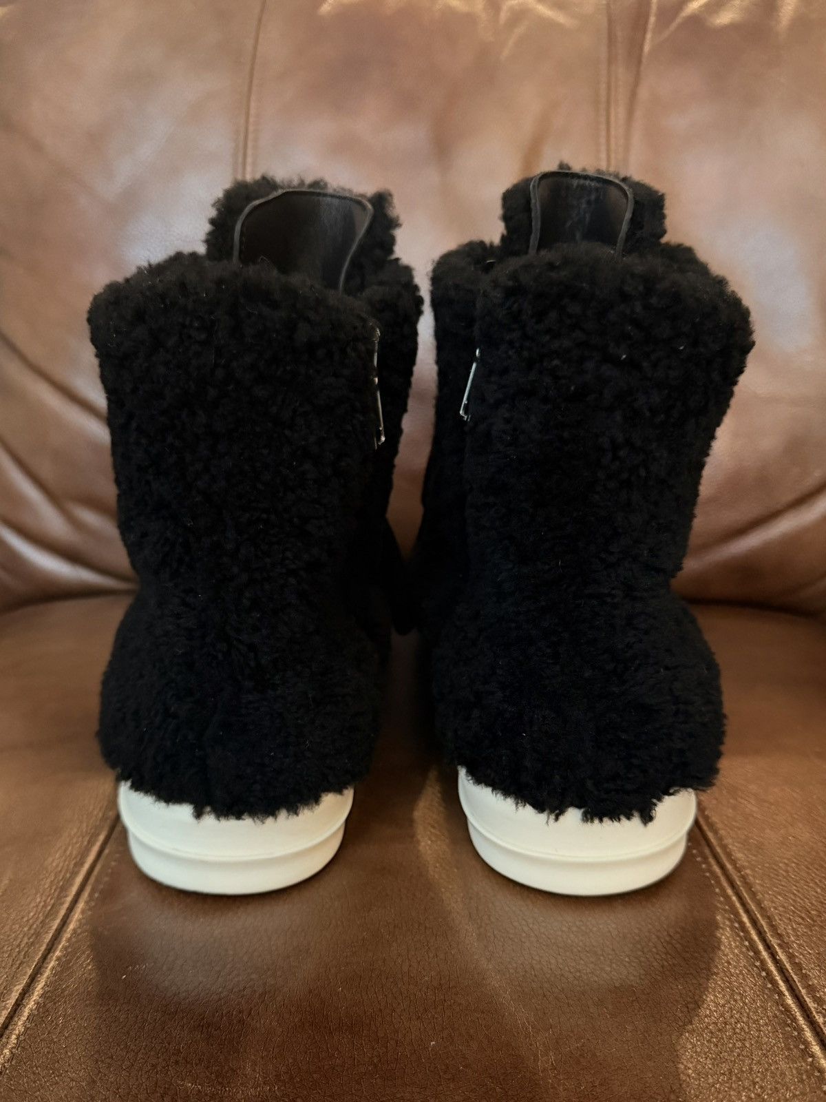 Rick Owens Rick Owens Shearling Lamb Ramones High 44.5 Black Milk Size US 11.5 / EU 44-45 - 4 Thumbnail
