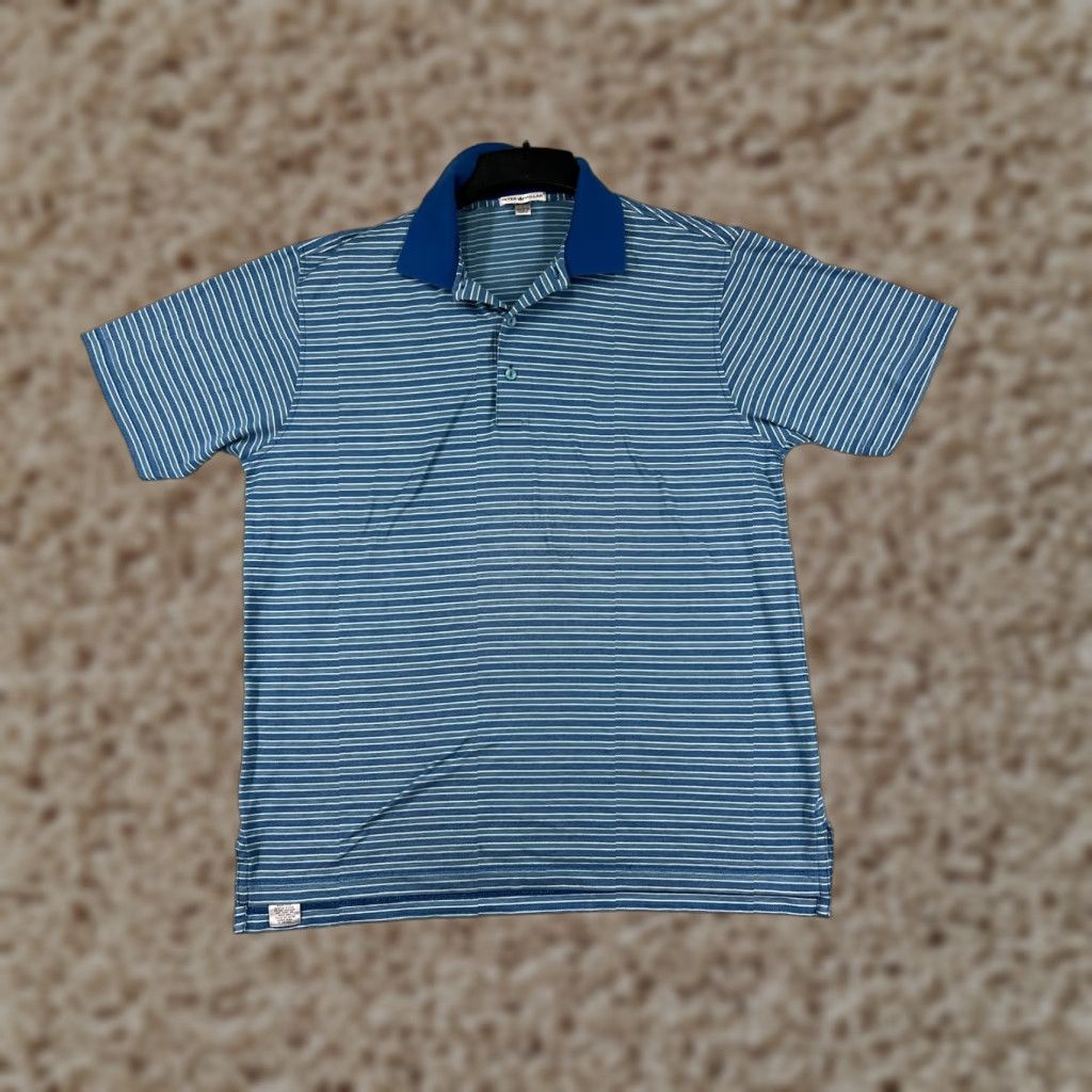 Peter Millar Peter Millar Polo Shirt Mens Large Blue Stripe 100% Cotton Short Sleeve Golf Shirt Size US L / EU 52-54 / 3 - 1 Thumbnail
