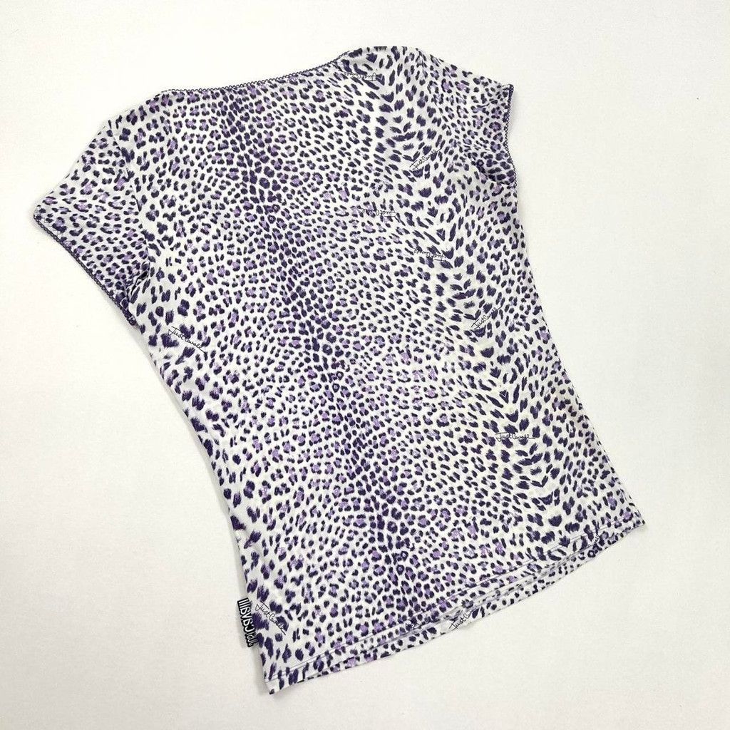 Just Cavalli y2k Cavalli white short sleeve top with purple leopard print Size M / US 6-8 / IT 42-44 - 4 Thumbnail