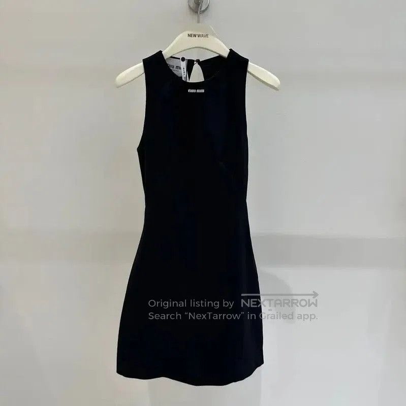 Miu Miu Miu Miu Black Sleeveless Logo Mid-Length Dress . Size S / US 4 / IT 40 - 1 Thumbnail