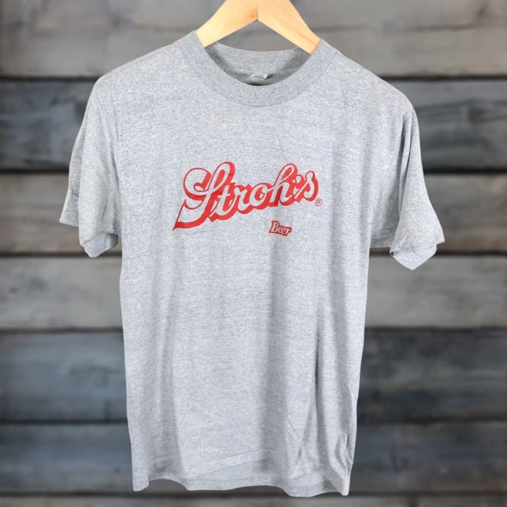Vintage VINTAGE Stroh's Beer T-Shirt Mens Large Gray 80s Retro Logo 80s City Short Sleeve Crew Neck Cotton Blend Polyester Single Stitch Medallion Tag Size US S / EU 44-46 / 1 - 1 Thumbnail