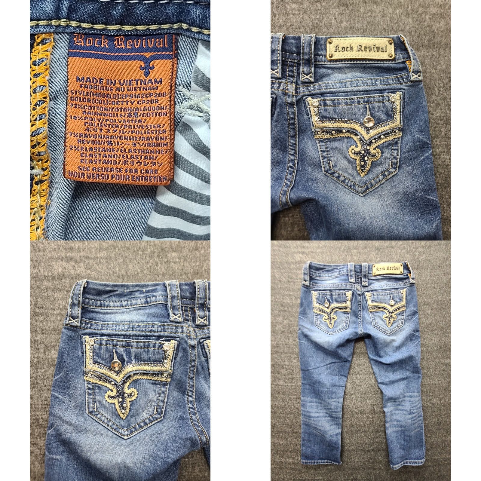 Vintage VINTAGE Rock Revival Betty Capri Womens 25 Denim Blue 5-Pocket Embroidered Rhinestone Western Cowgirl Y2K Womens Size ONE SIZE - 9 Thumbnail