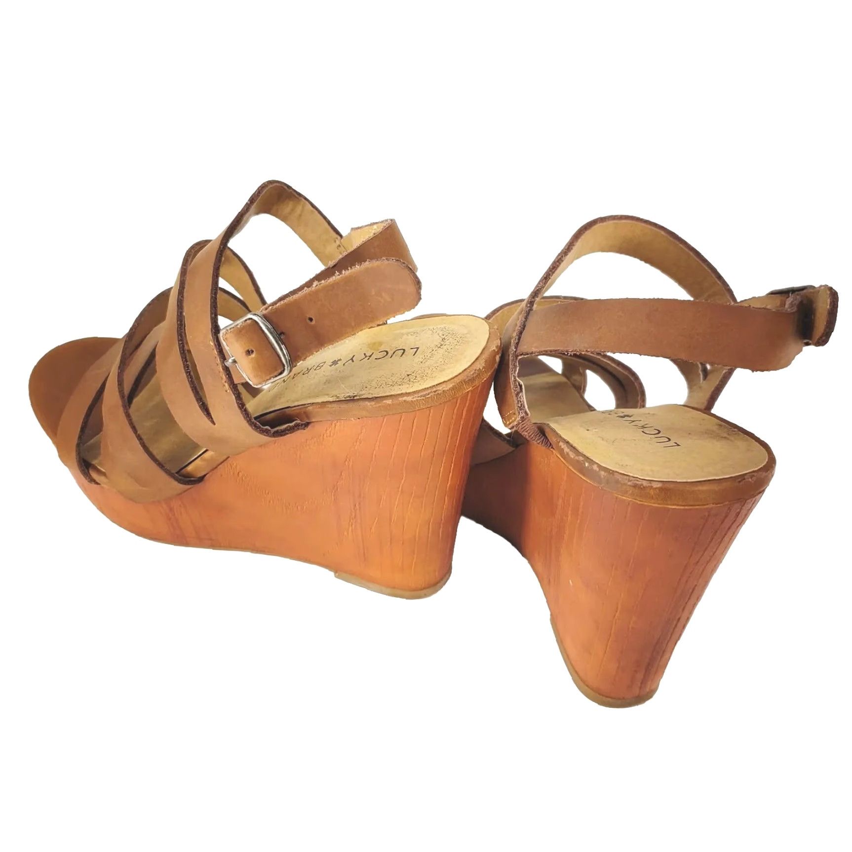 Lucky Brand Lucky Brand Larinaa Platform Wedge Sandals Heels Leather Brown 6.5M/36.5 Womens Open Toe Buckle Platform & Wedges Casual Party Workwear Size US 7 / IT 37 - 5 Thumbnail