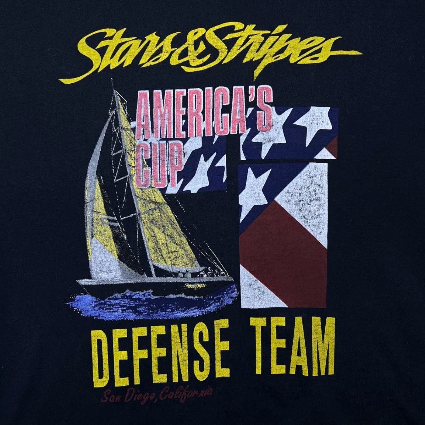 Vintage Vintage Stars & Stripes "America's Cup Defense Team" Graphic Black T-Shirt XL Mens Short Sleeve Cotton Size XL US Size US XL / EU 56 / 4 - 3 Thumbnail