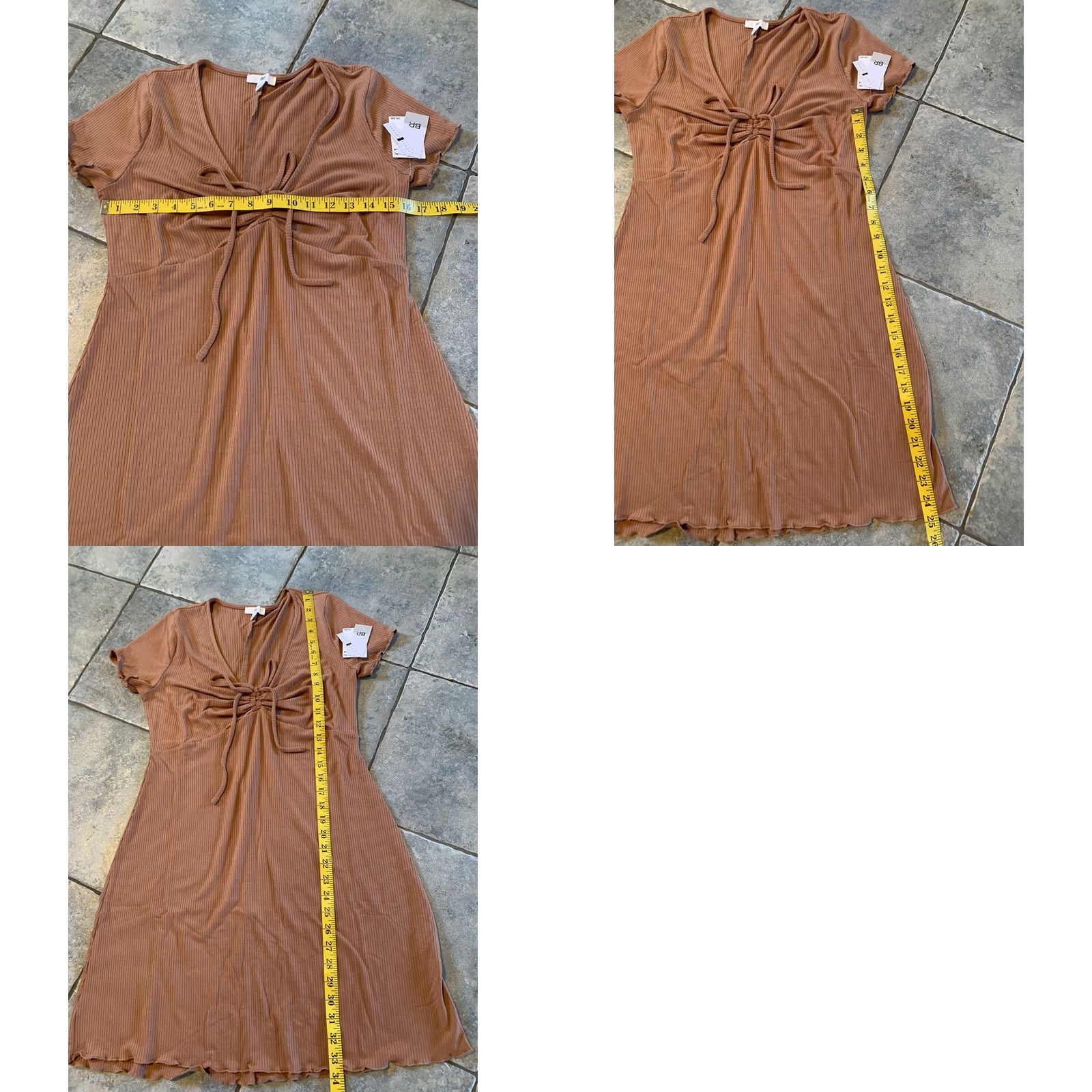 Vintage BP Tie Front Lettuce Edge Mini Dress - Tan Mocha L Size - Casual Office Siren Size L / US 10 / IT 46 - 8 Thumbnail