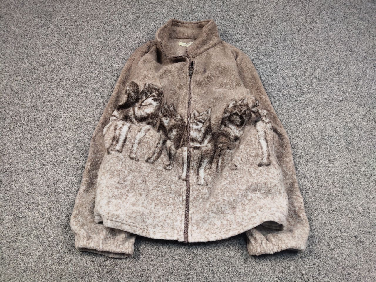 Japanese Brand Vintage 90's Fleece Zip Jacket Over Art Brown Wolf Hype Size US M / EU 48-50 / 2 - 2 Thumbnail