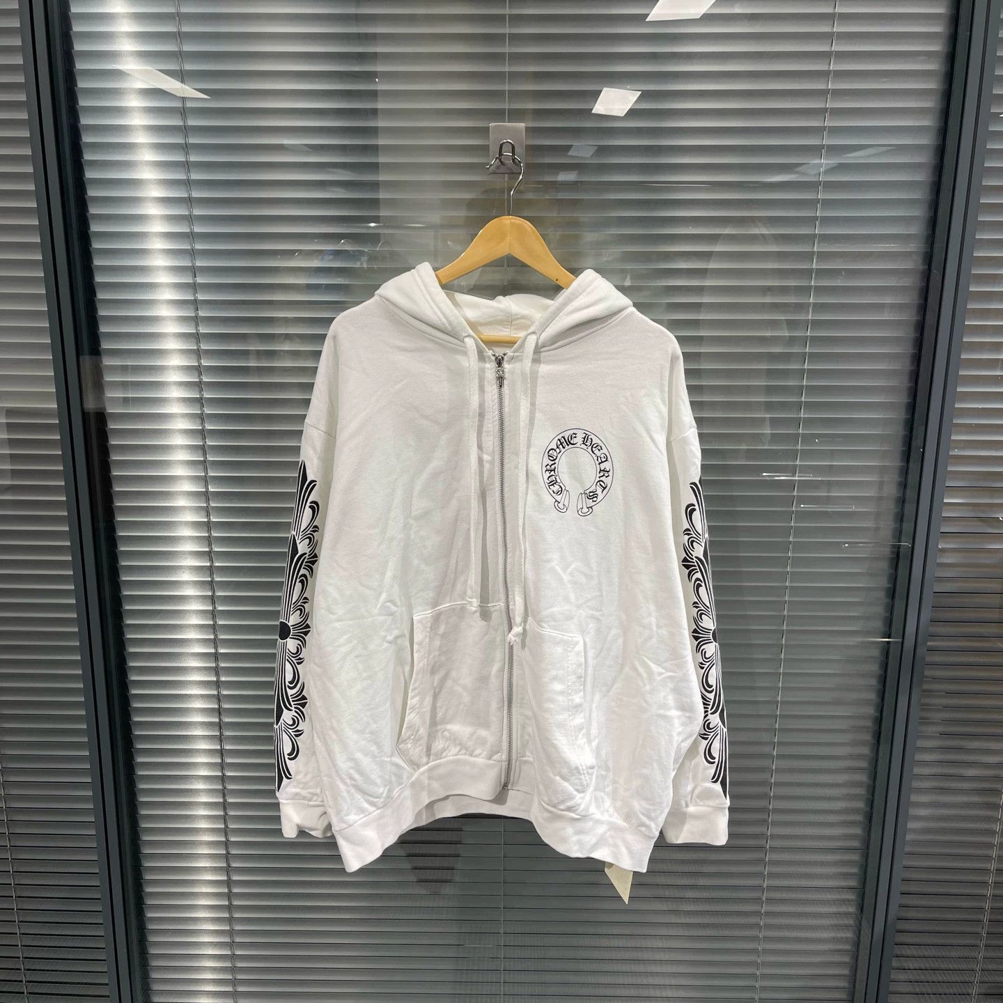 Chrome Hearts White Zip-Up Hoodie with Printed Sleeves and Chest Logo Size US XL / EU 56 / 4 - 1 Thumbnail