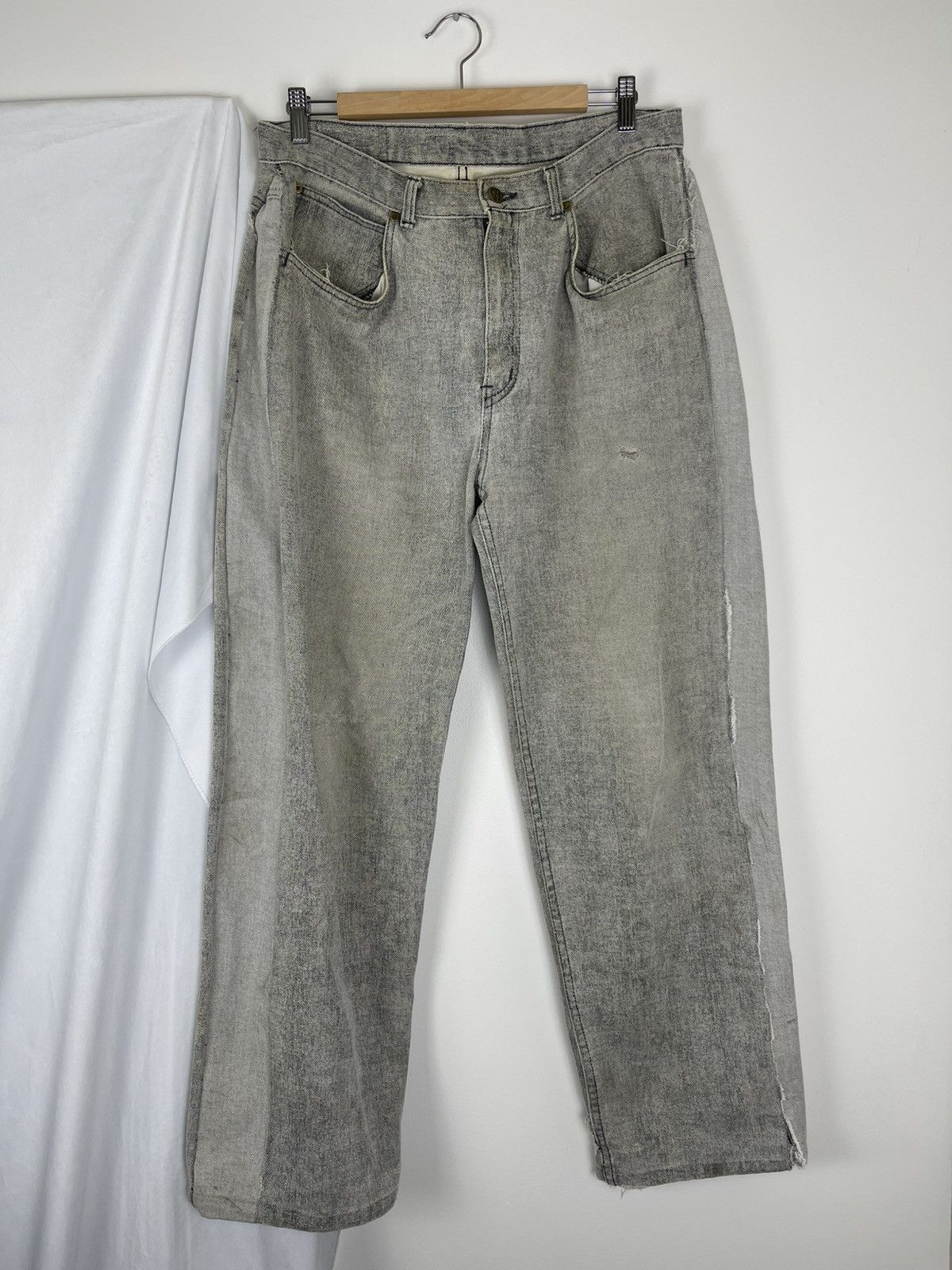 Upcycled baggy repaired distressed 90s wide leg denim jeans