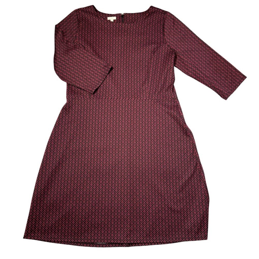 Talbots New Talbots Geometric Print 3/4 Sleeve Burgundy Dress Size Size XL / US 12-14 / IT 48-50 - 4 Thumbnail