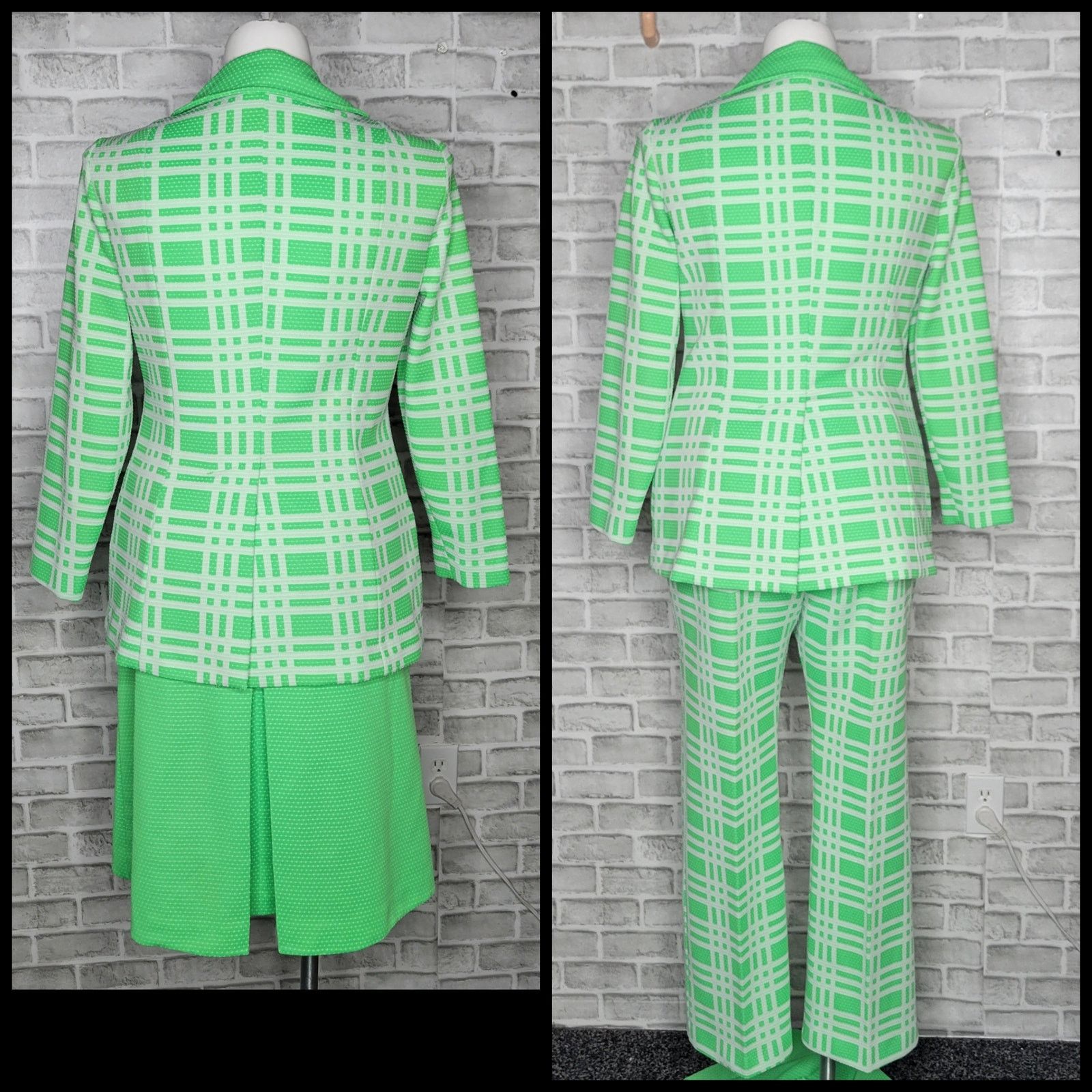 Vintage Vintage Neon Green/White Plaid & Polka Dot 3 Piece Set Size 34" / US 12 / IT 48 - 3 Thumbnail