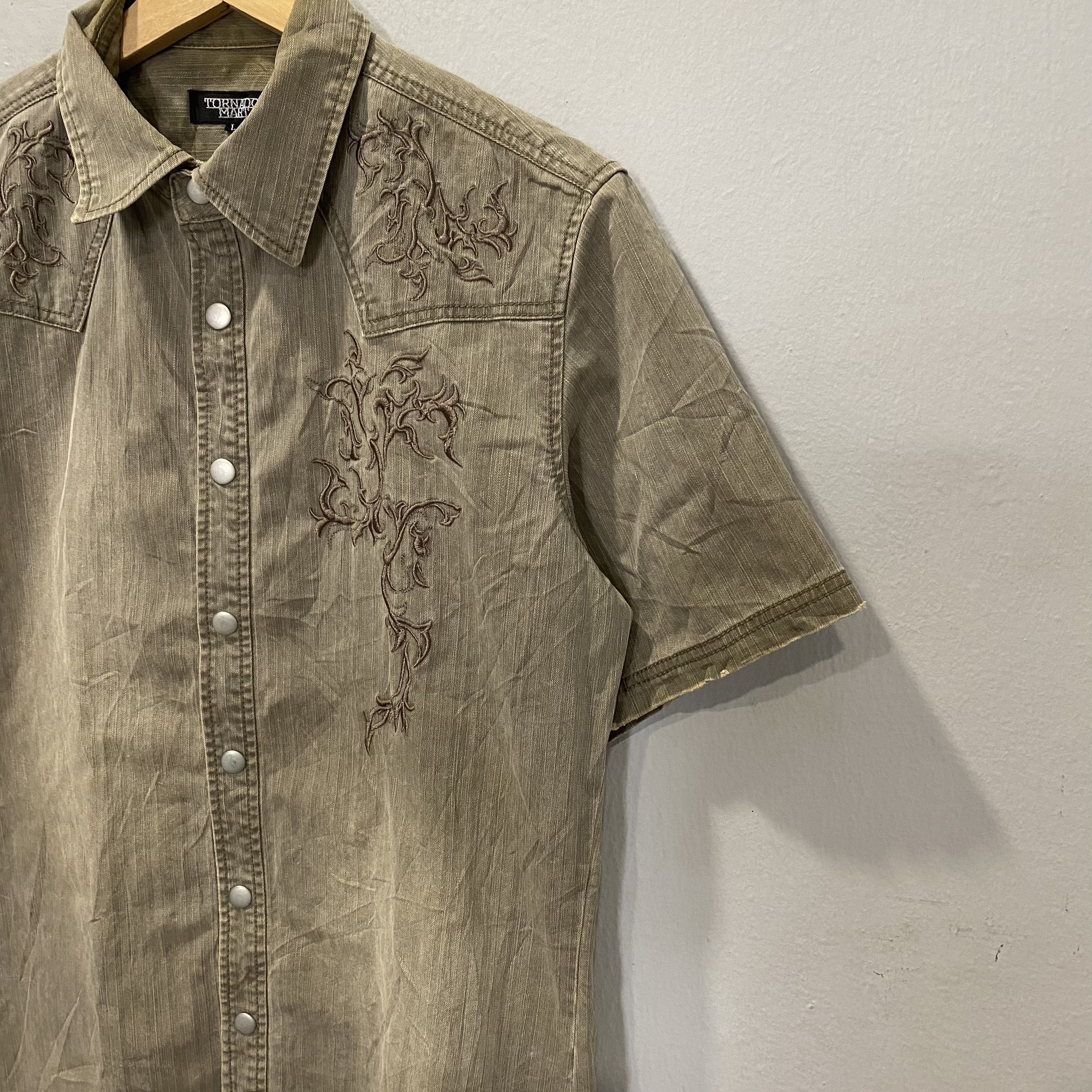 Tornado Mart Tornado Mart Japan Punk gothic embroidery faded button shirt Size US M / EU 48-50 / 2 - 3 Thumbnail