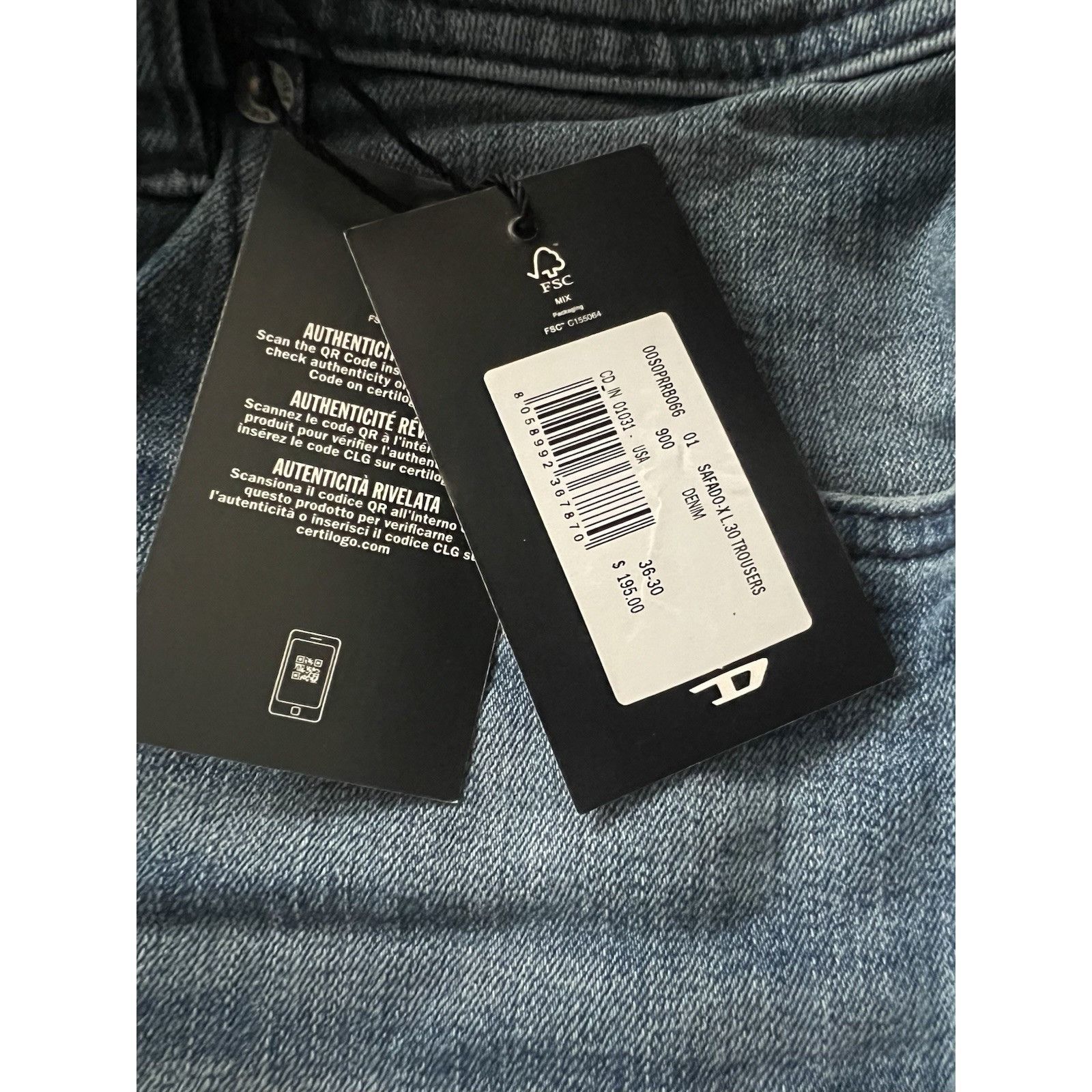 Diesel Diesel Mens Safado Straight Fit Jeans RB066 Blue Size 36/32 Size US 36 / EU 52 - 7 Thumbnail