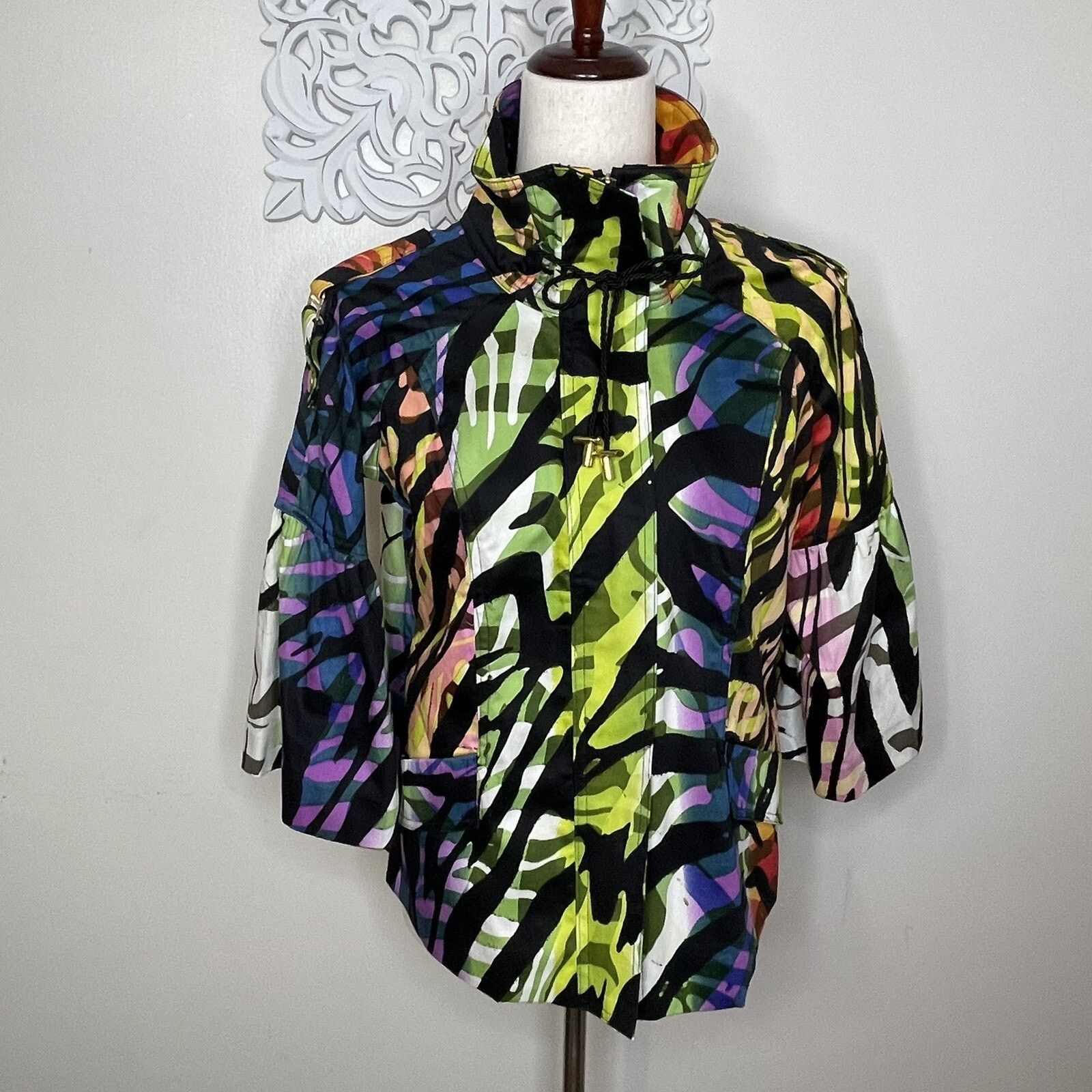 Other JUST B Women's Jacket MEDIUM Rainbow Tiger Stripe 3/4 Sleeve Size M / US 6-8 / IT 42-44 - 2 Thumbnail