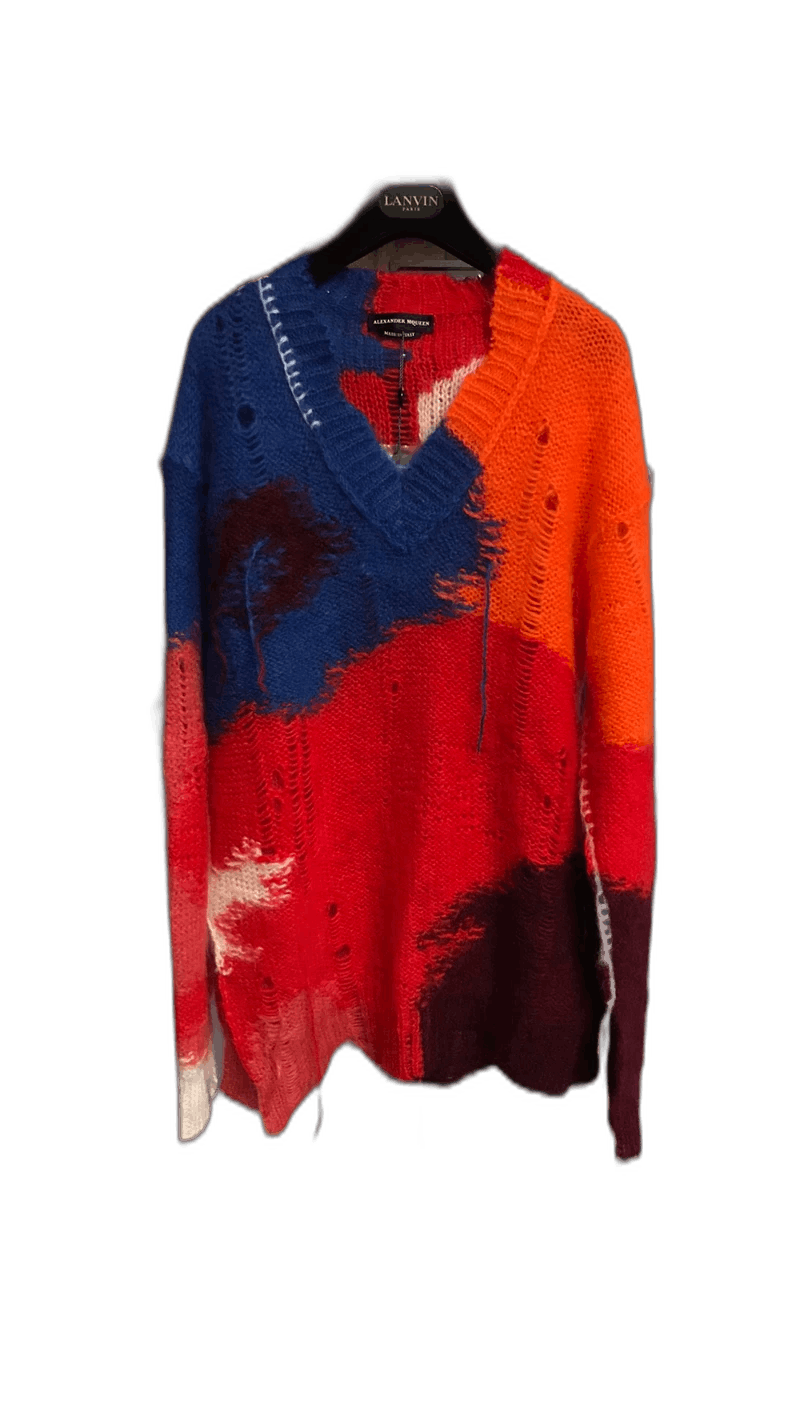 Alexander McQueen Alexander McQueen Colorful Distressed Knit Sweater Size US M / EU 48-50 / 2 - 1 Thumbnail