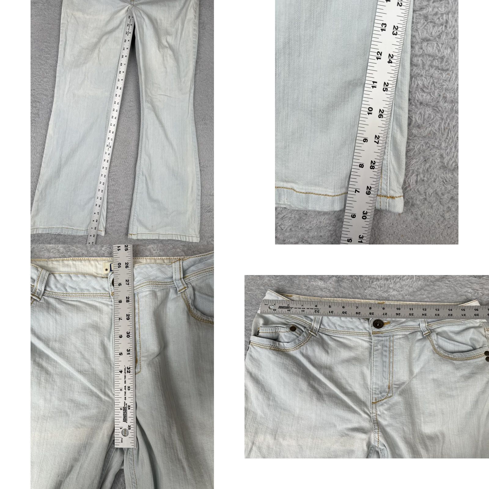 Vintage L.e.i. Sophia Hiphugger Flare Jeans Womens 12 Light Blue Wash Denim 5-Pocket Stretch Low Rise Flared 99% Cotton 1% Spandex Size 24" / US 00 / IT 34 - 8 Thumbnail
