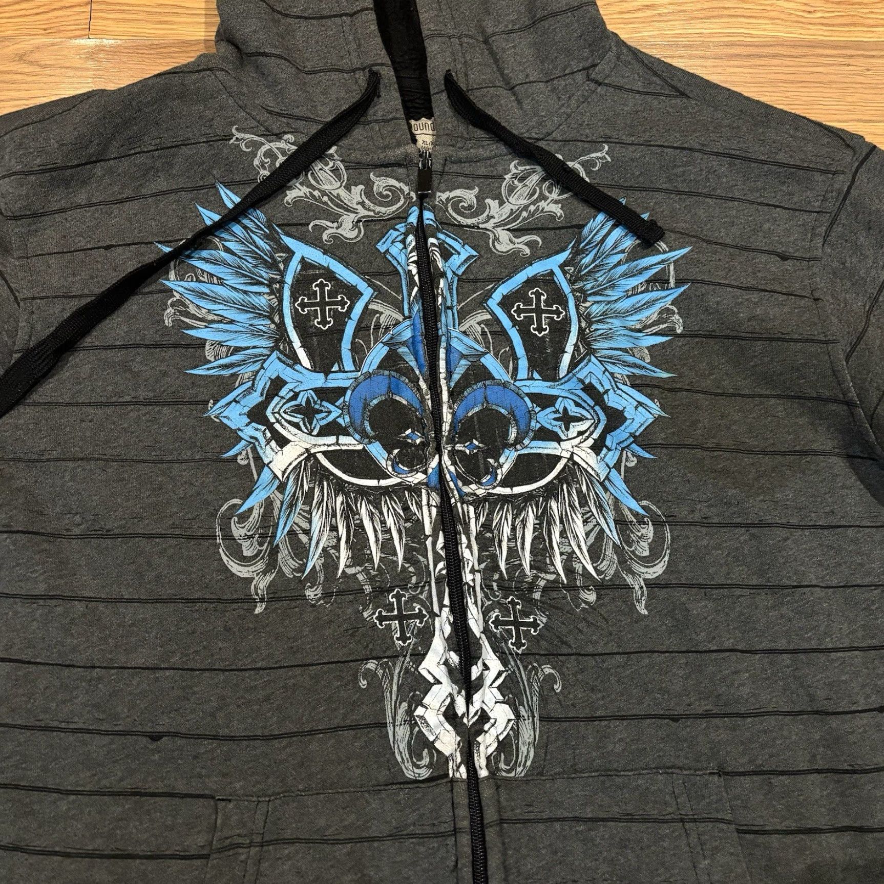 Vintage VINTAGE No Boundaries AOP Cross Hoodie Y2K Sherpa Mall Goth Grunge Affliction Size XL Gray Mens Regular Full Zip Hooded Logo Print""" Size US XL / EU 56 / 4 - 2 Thumbnail