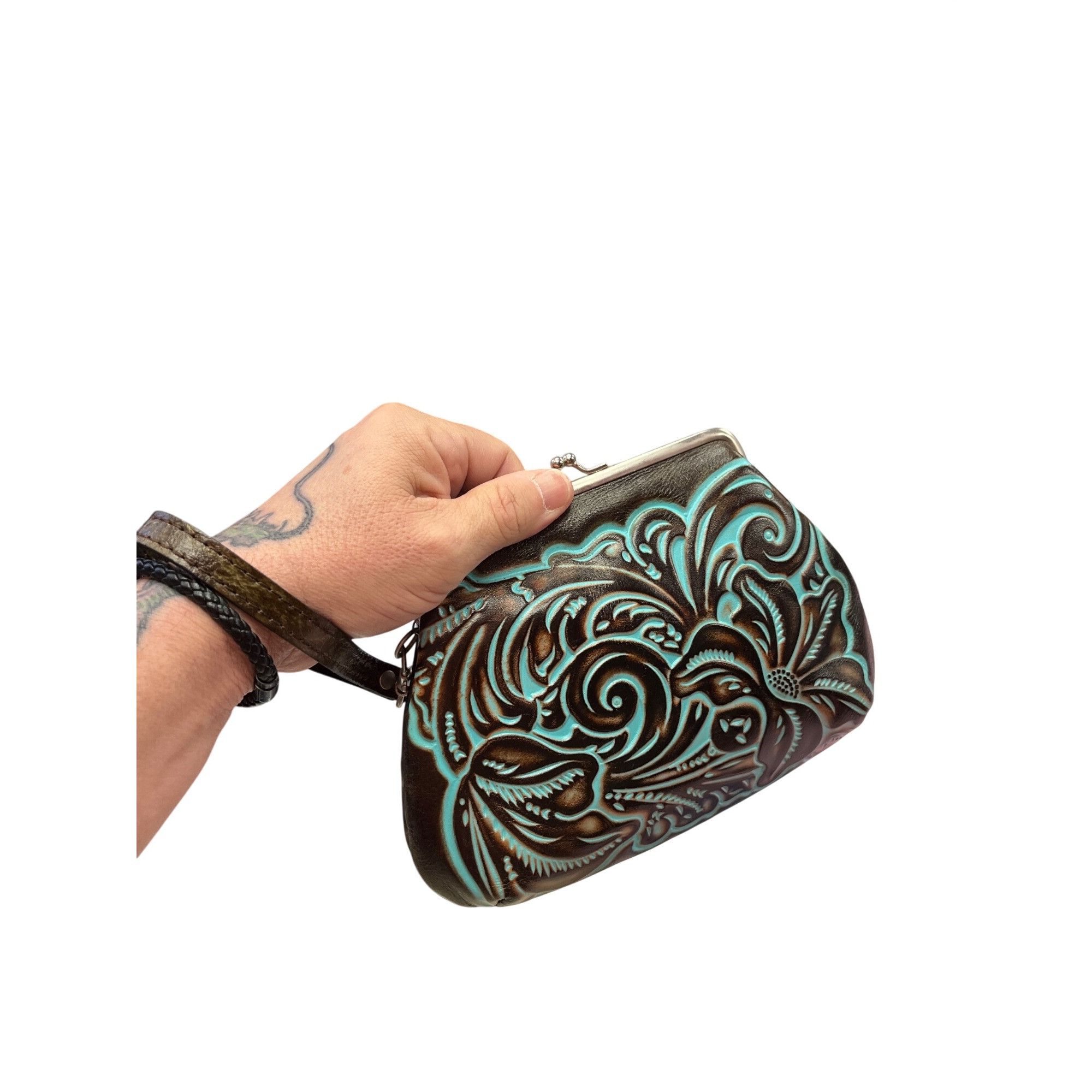 Patricia Nash Patricia Nash wms Savena turquoise black leather kisslock wr Size ONE SIZE - 19 Thumbnail