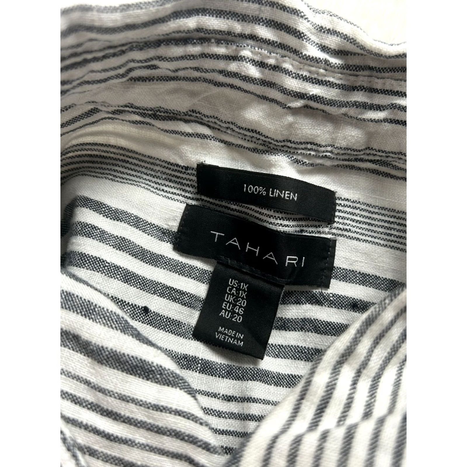 Vintage Tahari Womens Striped 100% Linen Sleeveless Shift Dress 1X Black & White Casual Size XL / US 12-14 / IT 48-50 - 4 Thumbnail