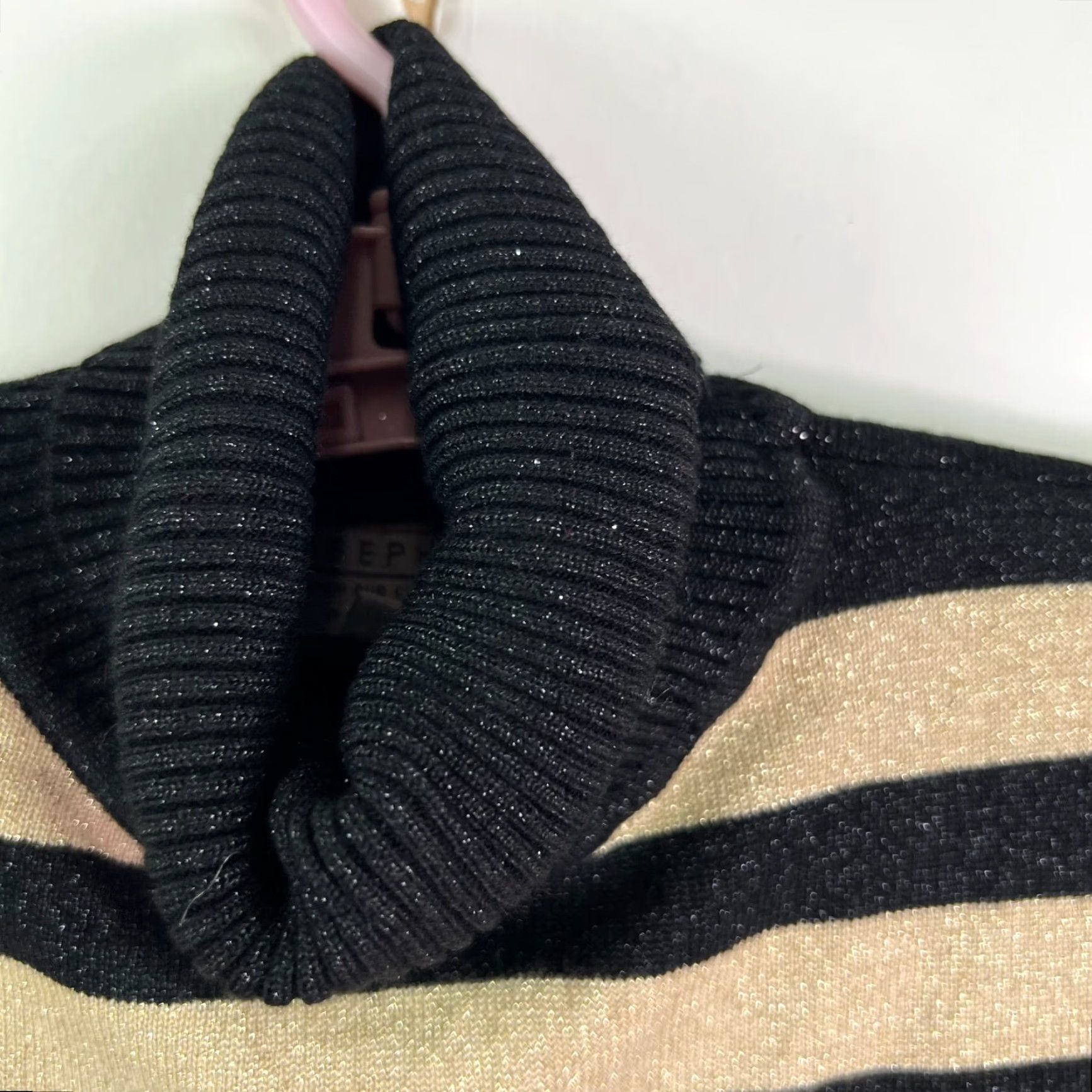 Vintage Joseph A Metallic Striped Cowl Neck Sweater Womens PM Black/Tan Size M / US 6-8 / IT 42-44 - 3 Thumbnail