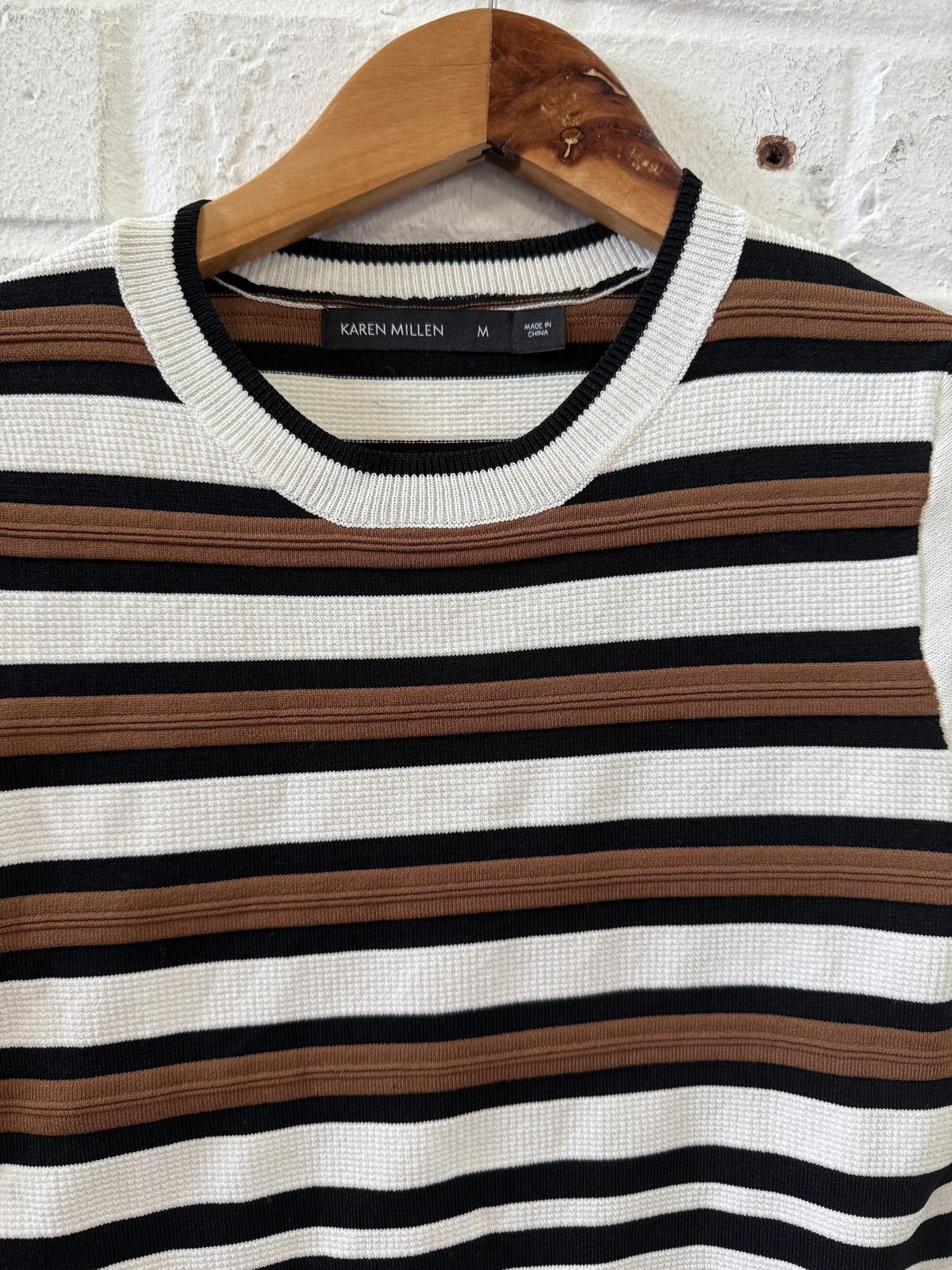 Designer Karen Millen Women's Striped Crew Neck Sweater Size M / US 6-8 / IT 42-44 - 2 Thumbnail