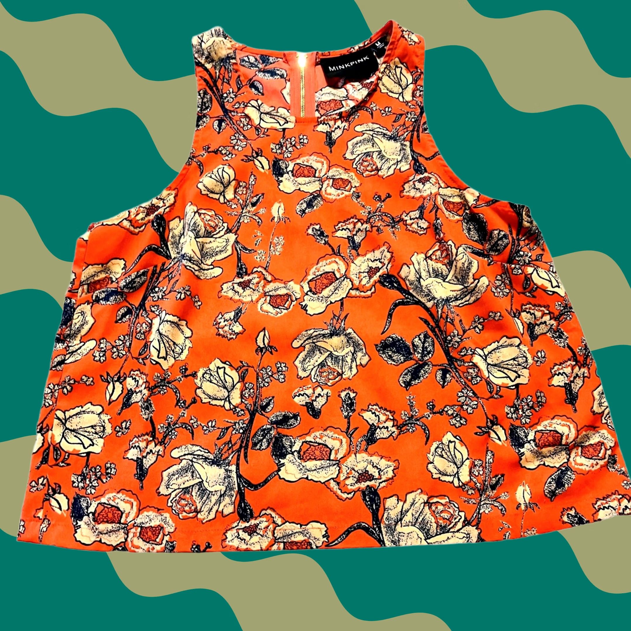 Pinko VINTAGE Mini Pink Floral Print Sleeveless Round Neck Blouse Boho Casual Orange Women's M Size M / US 6-8 / IT 42-44 - 1 Thumbnail