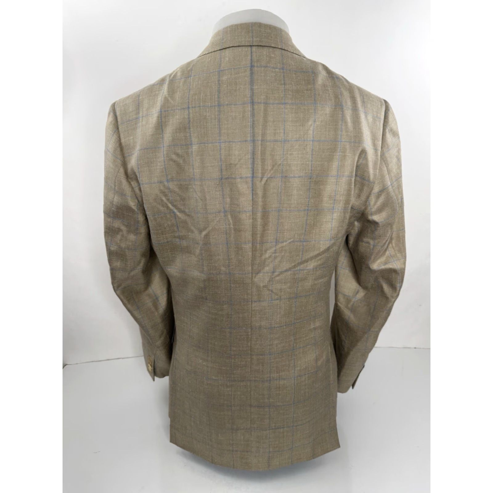 Isaia ISAIA Blazer Jacket Mens 40 Wool Plaid Jacket Blazer Windowpane 40 R EXCELLENT Blue Gold Wool Linen Silk Mix Vintage No Size 40R - 4 Thumbnail