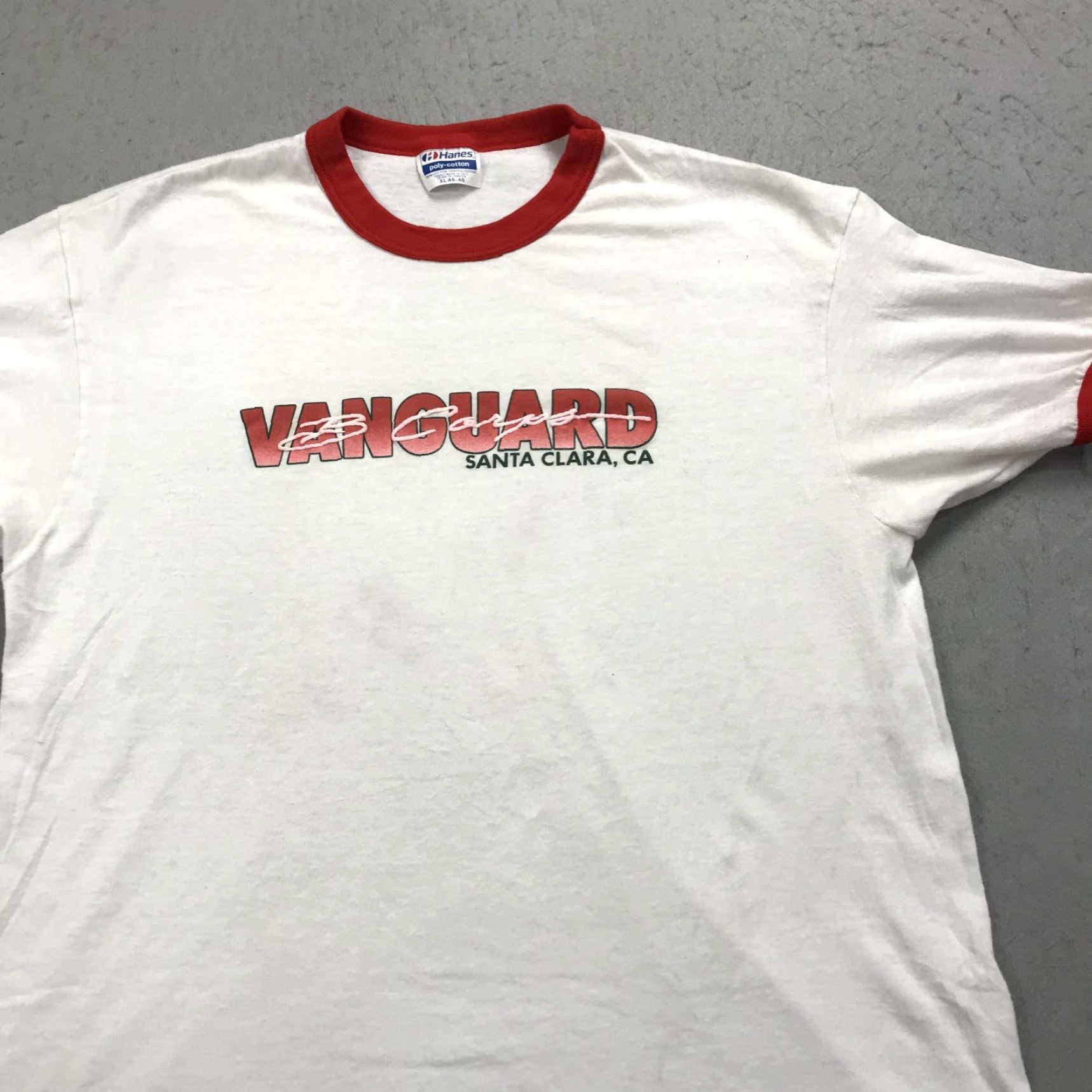 Hanes VINTAGE Hanes Santa Clara Vanguard Shirt Mens XL 80s White Cotton Crew Neck Short Sleeve Logo Single Stitch Drumline Collection Mens XL Size US XL / EU 56 / 4 - 4 Thumbnail