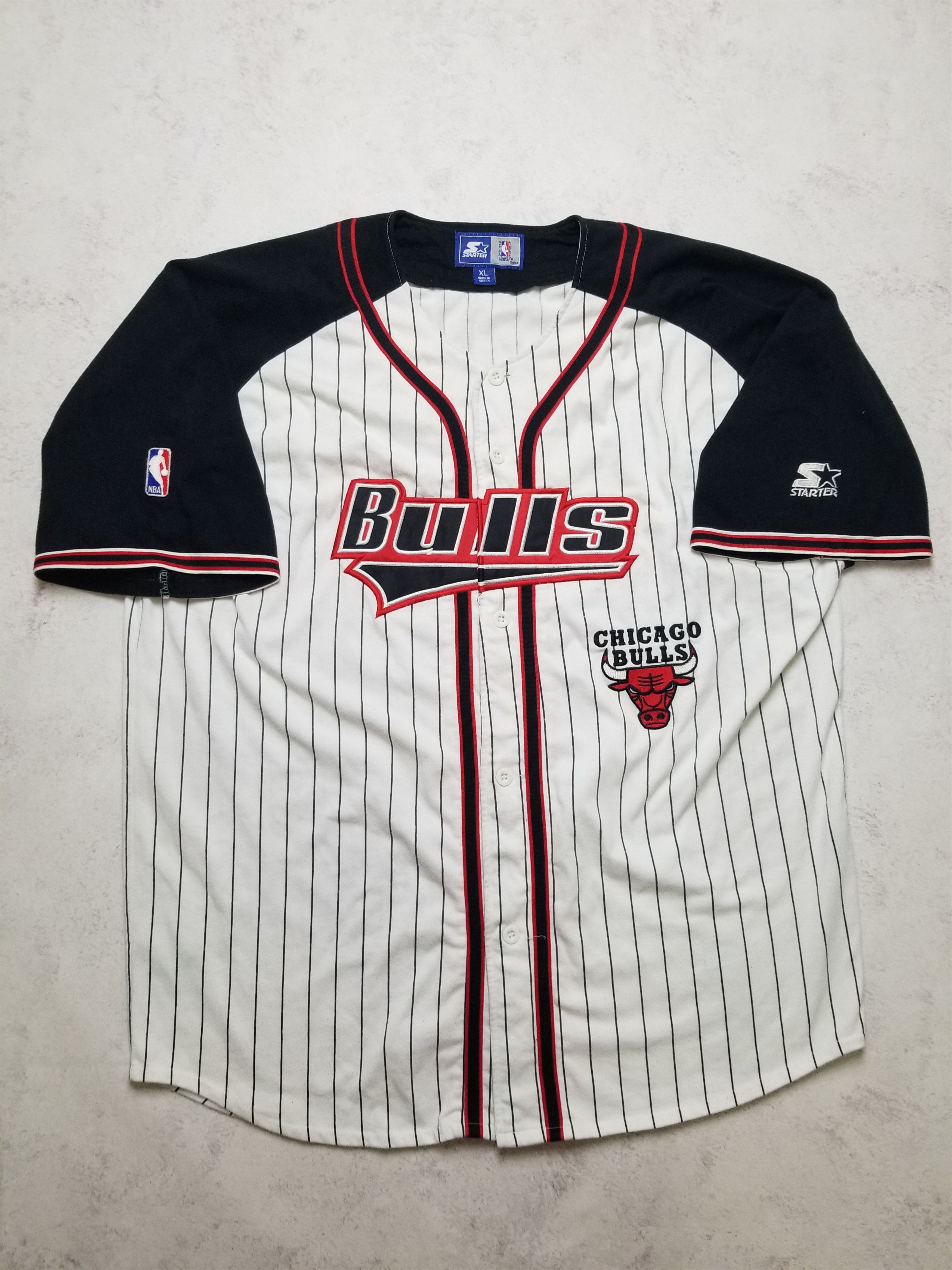 Starter VTG 90s NBA Chicago Bulls Pin Stripe Embroidered Jersey Size US XL / EU 56 / 4 - 9 Thumbnail
