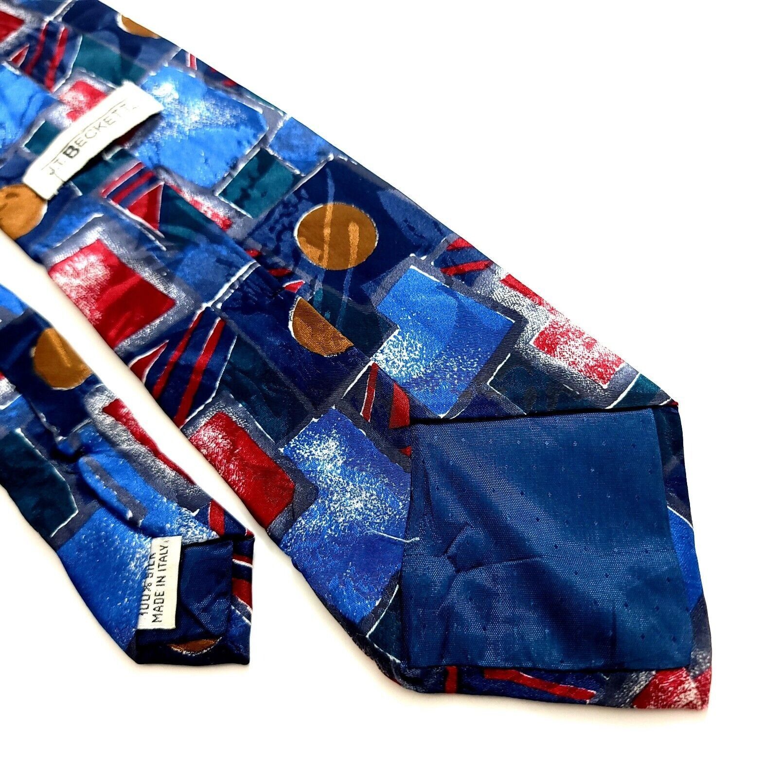 Designer J.T. Beckett Blue Red Abstract Jacquard Print Wide Silk Tie Size ONE SIZE - 5 Thumbnail