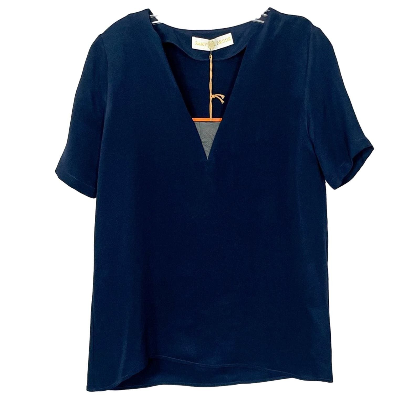 image of Ramy Brook Kate Silk V-Neck Top, Nwt, Size Small, Msrp $345 in Blue, Women's