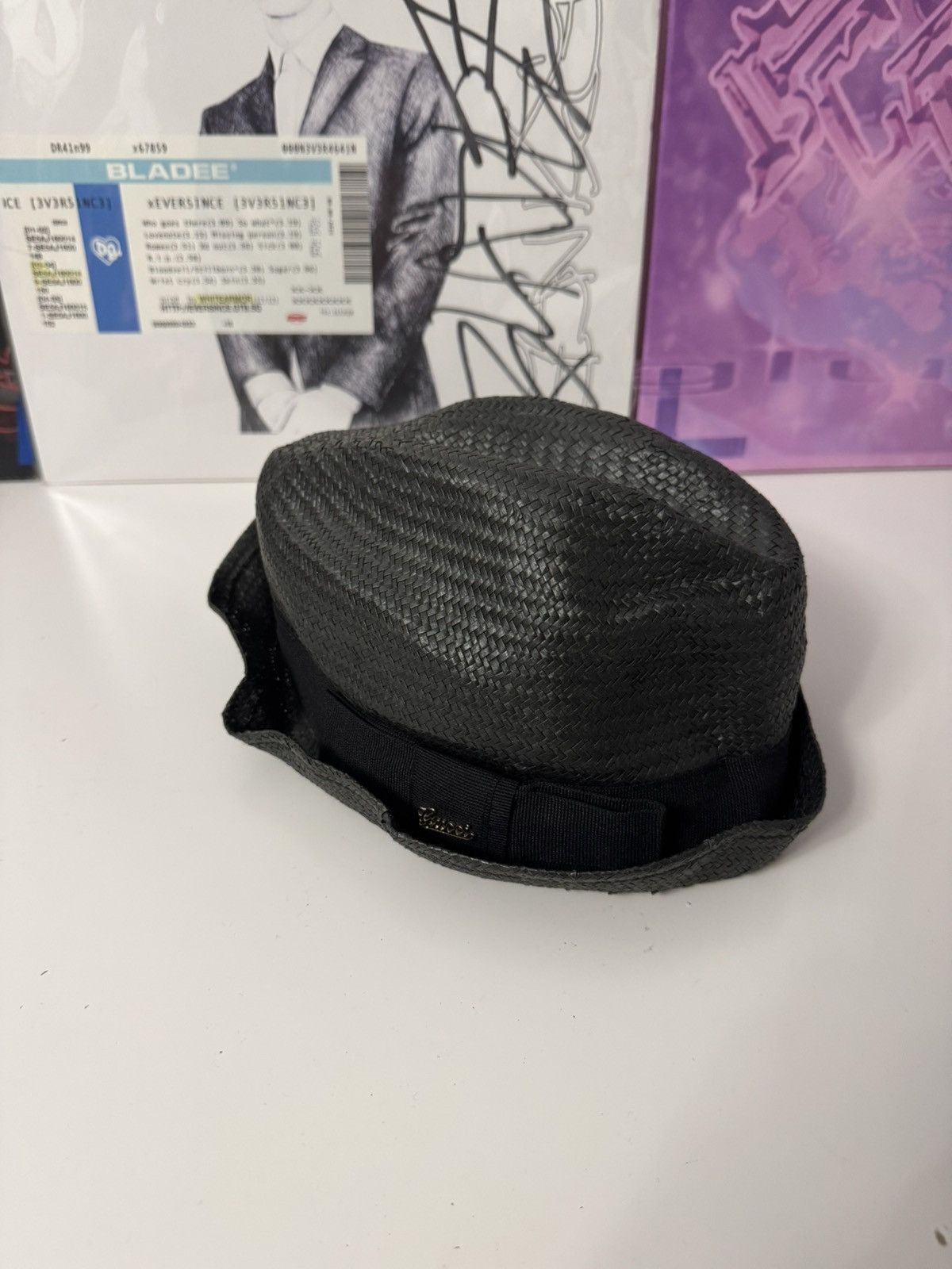 Gucci Gucci Black Woven Straw Hat Archive Luxury Avant Garde style Size ONE SIZE - 1 Thumbnail