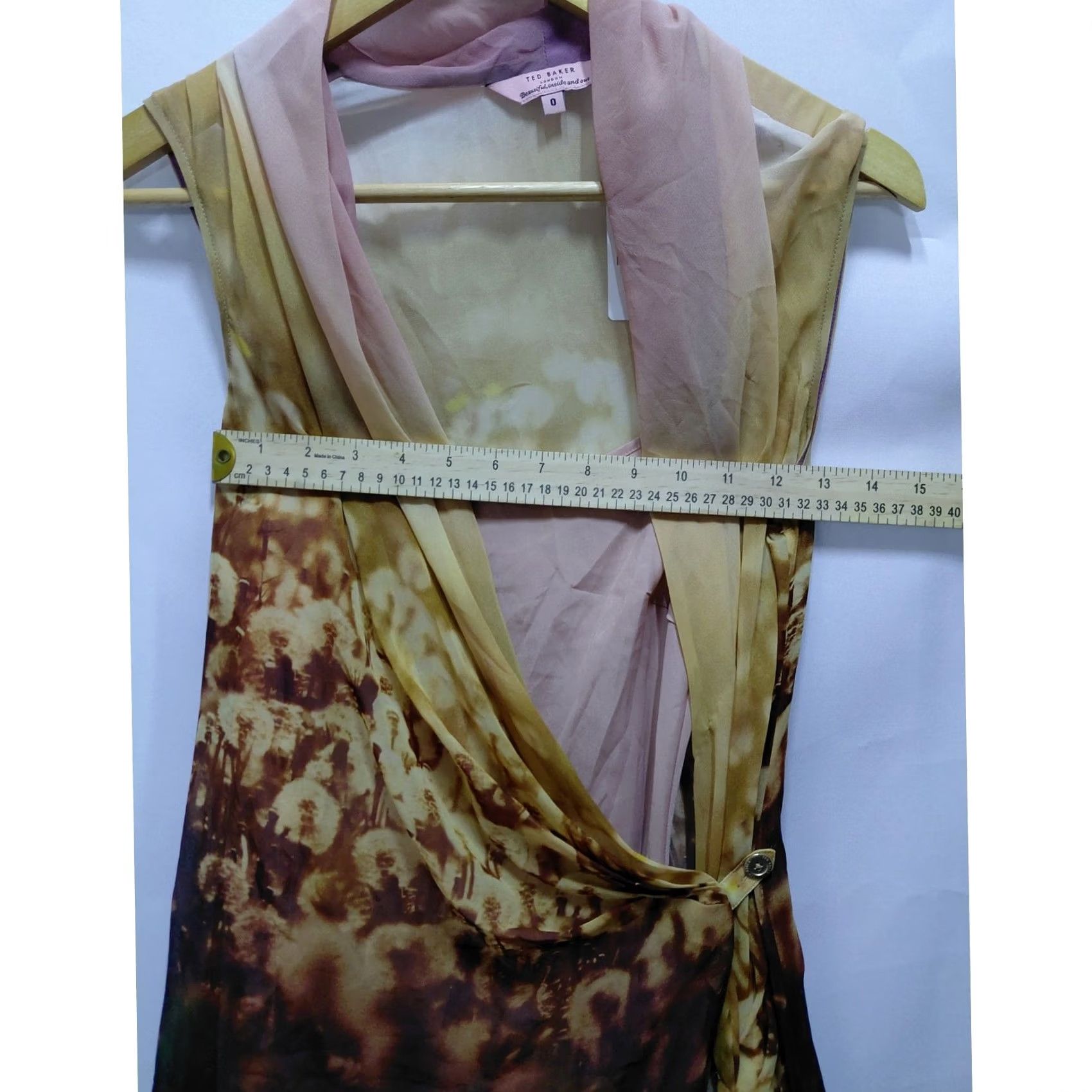 Ted Baker Ted Baker London Dandelion Print Sheer Dress Gradient Chiffon Midi 0 Beige Sleeveless Draped Neckline Fully Lined Party/Cocktail Womens Dress Size XS / US 0-2 / IT 36-38 - 7 Thumbnail