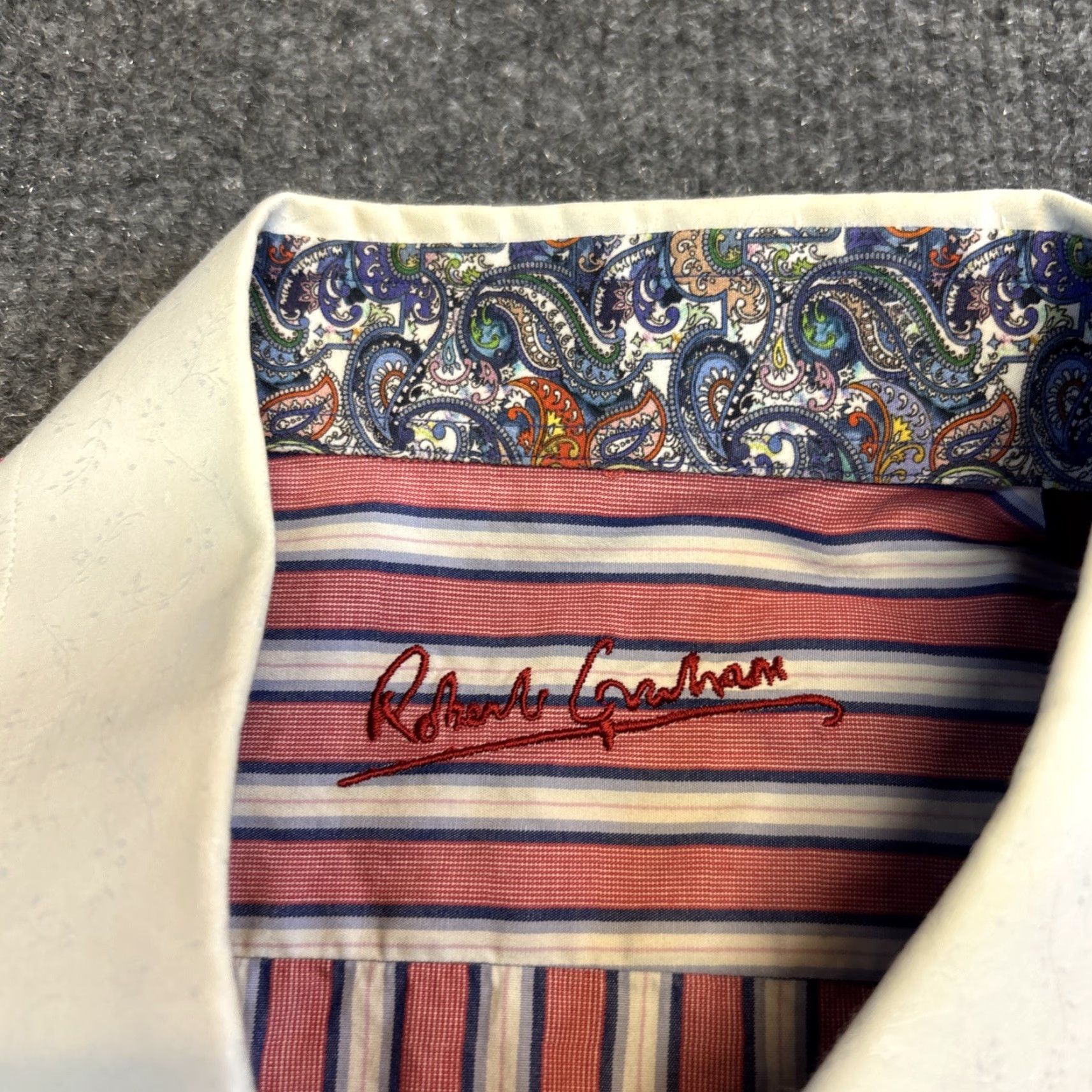 Robert Graham Robert Graham Shirt Mens 44 Pink White Striped Button-Up Collared Contrast Trim Long Sleeve Size US XXL / EU 58 / 5 - 2 Thumbnail