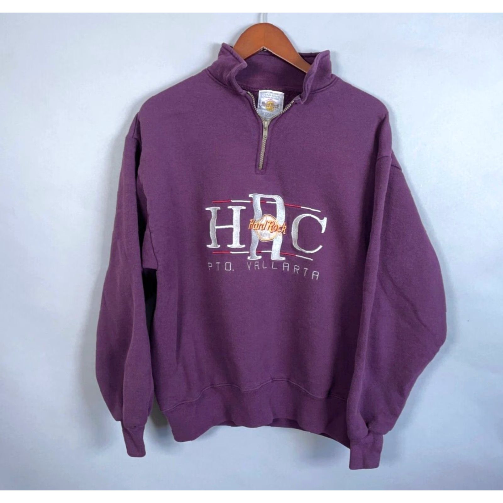 Hard Rock Cafe VTG Hard Rock Cafe Puerto Vallarta 1/4 Zip Sweatshirt Adult Large Dark Red Size US L / EU 52-54 / 3 - 2 Thumbnail